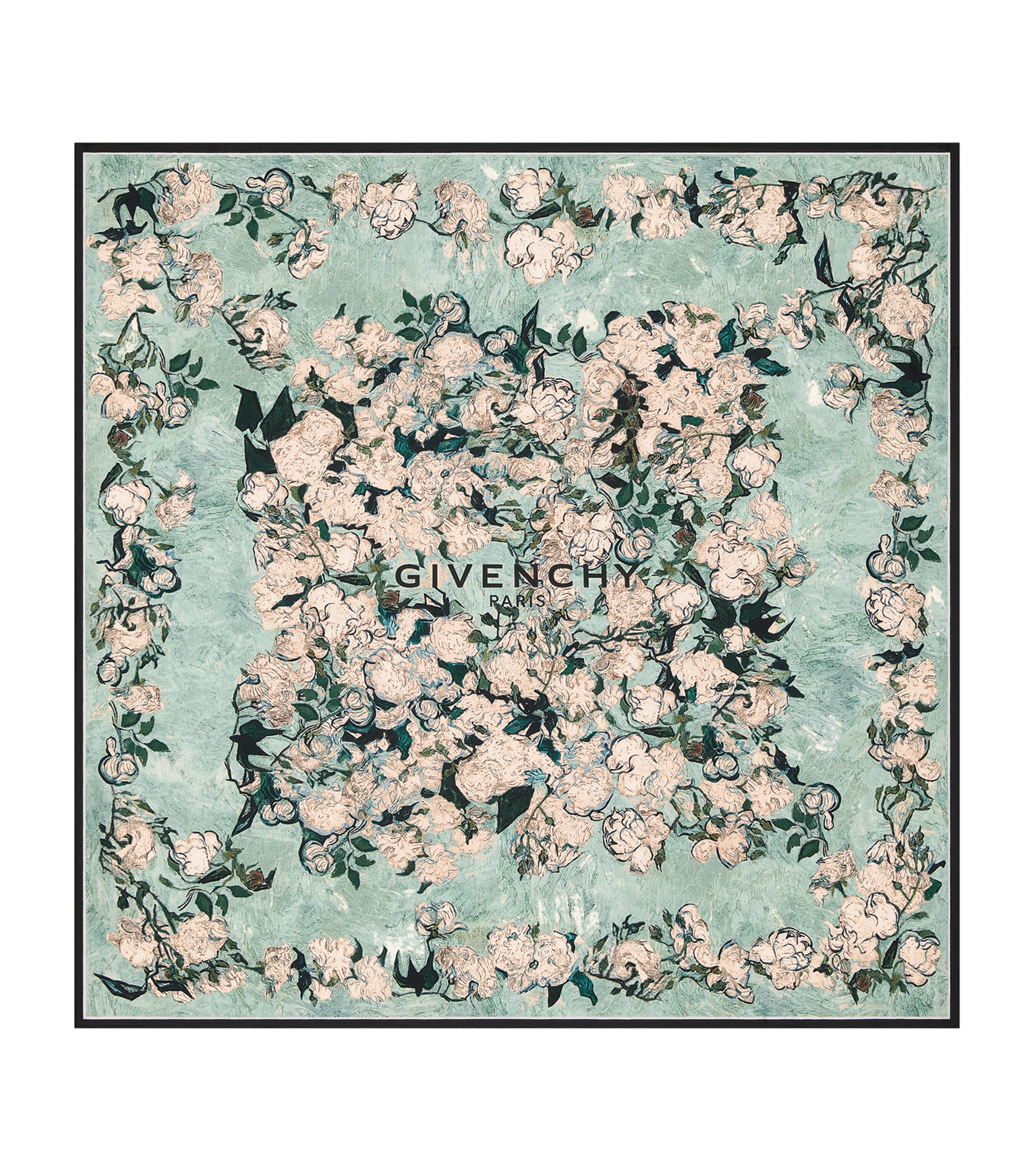 Givenchy Silk Floral Print Square Scarf Light Mint Green