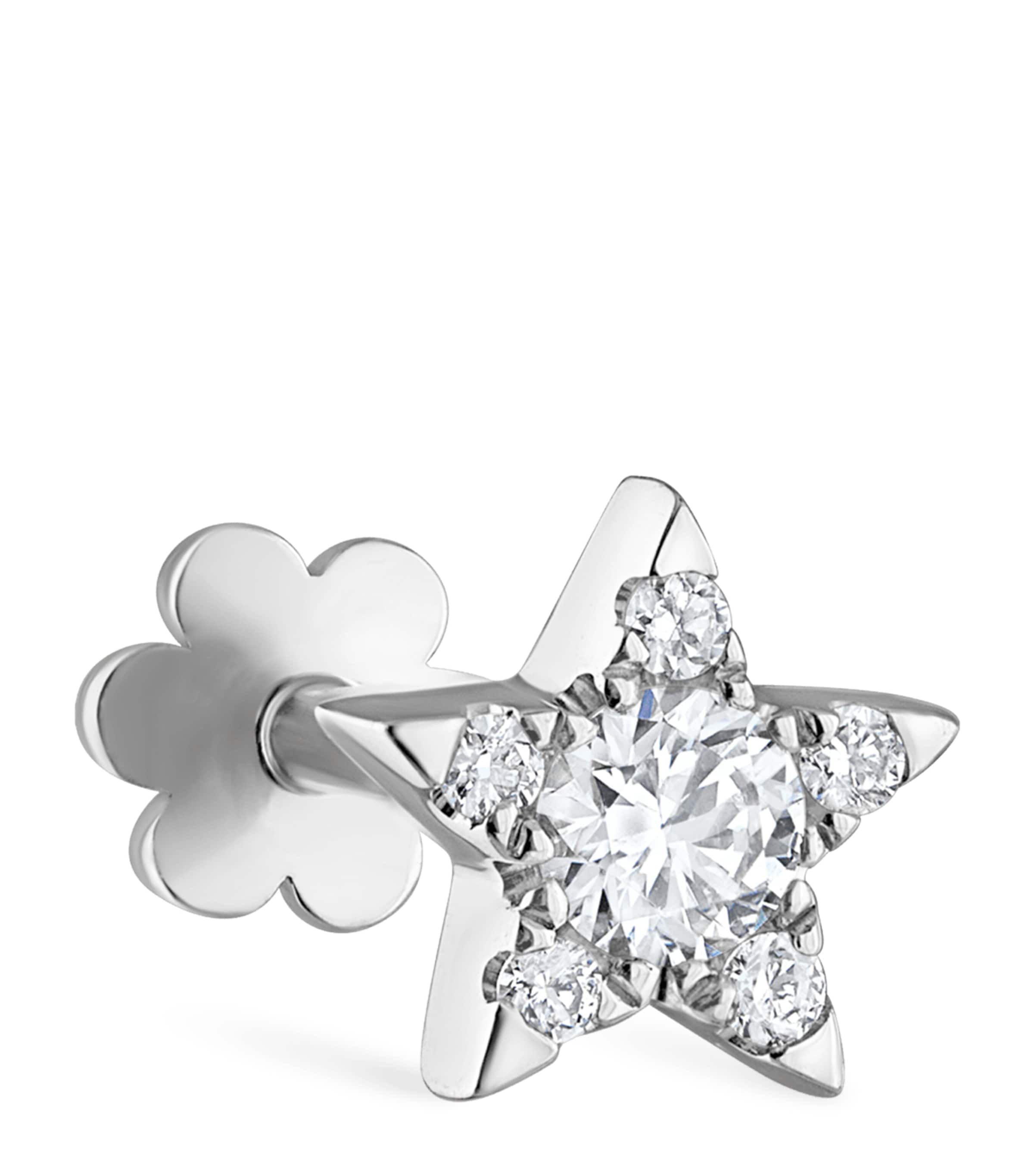 White Gold and Diamond Star Threaded Stud Earring (5.5mm)