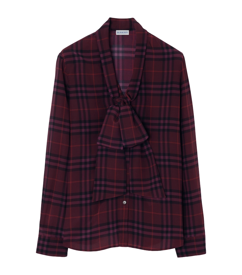 Burberry Womens Silk Check Pussybow Blouse Acer Purple Ip Check