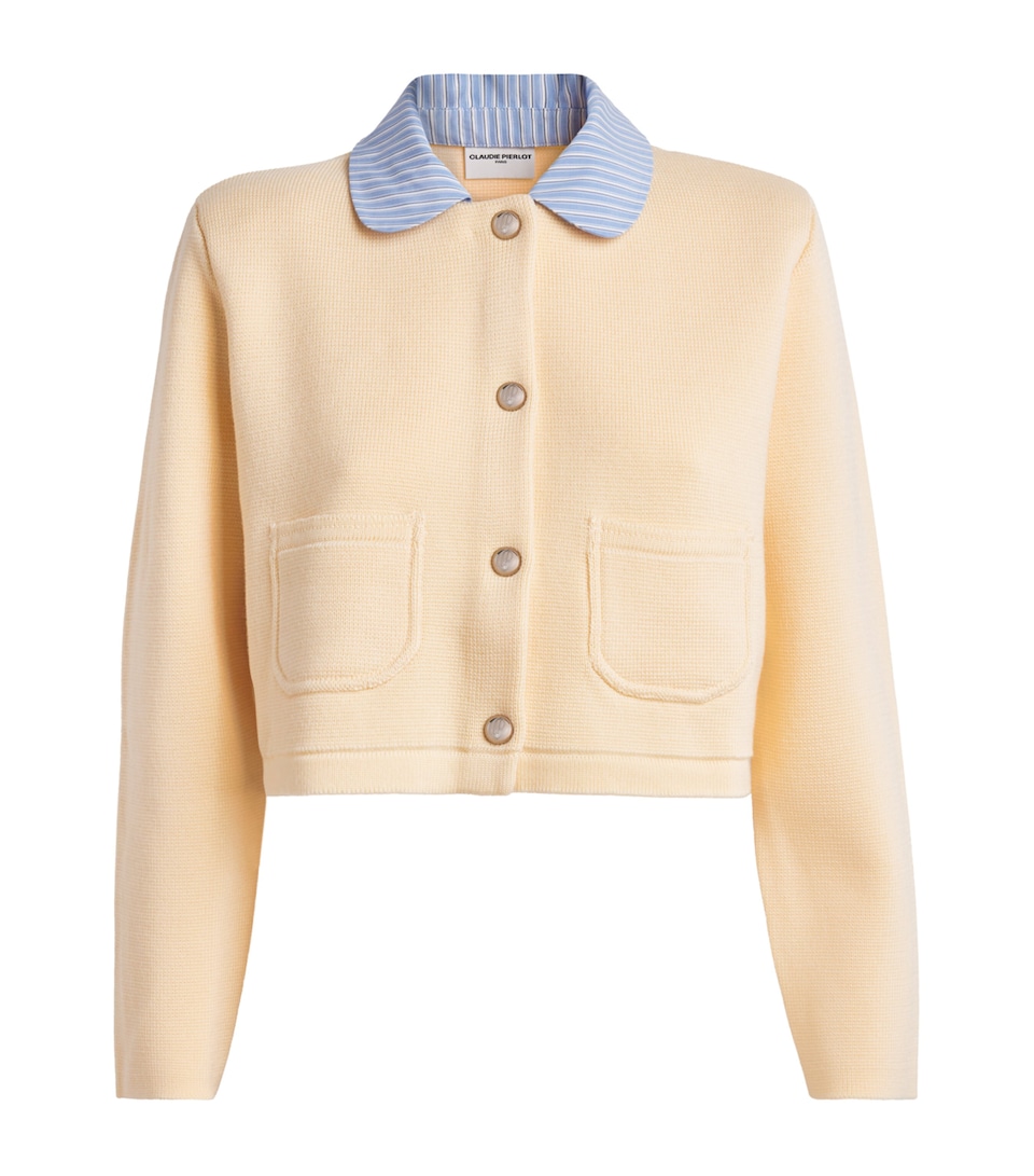 Claudie Pierlot Womens Cropped Collared Knitted Cardigan Ecru
