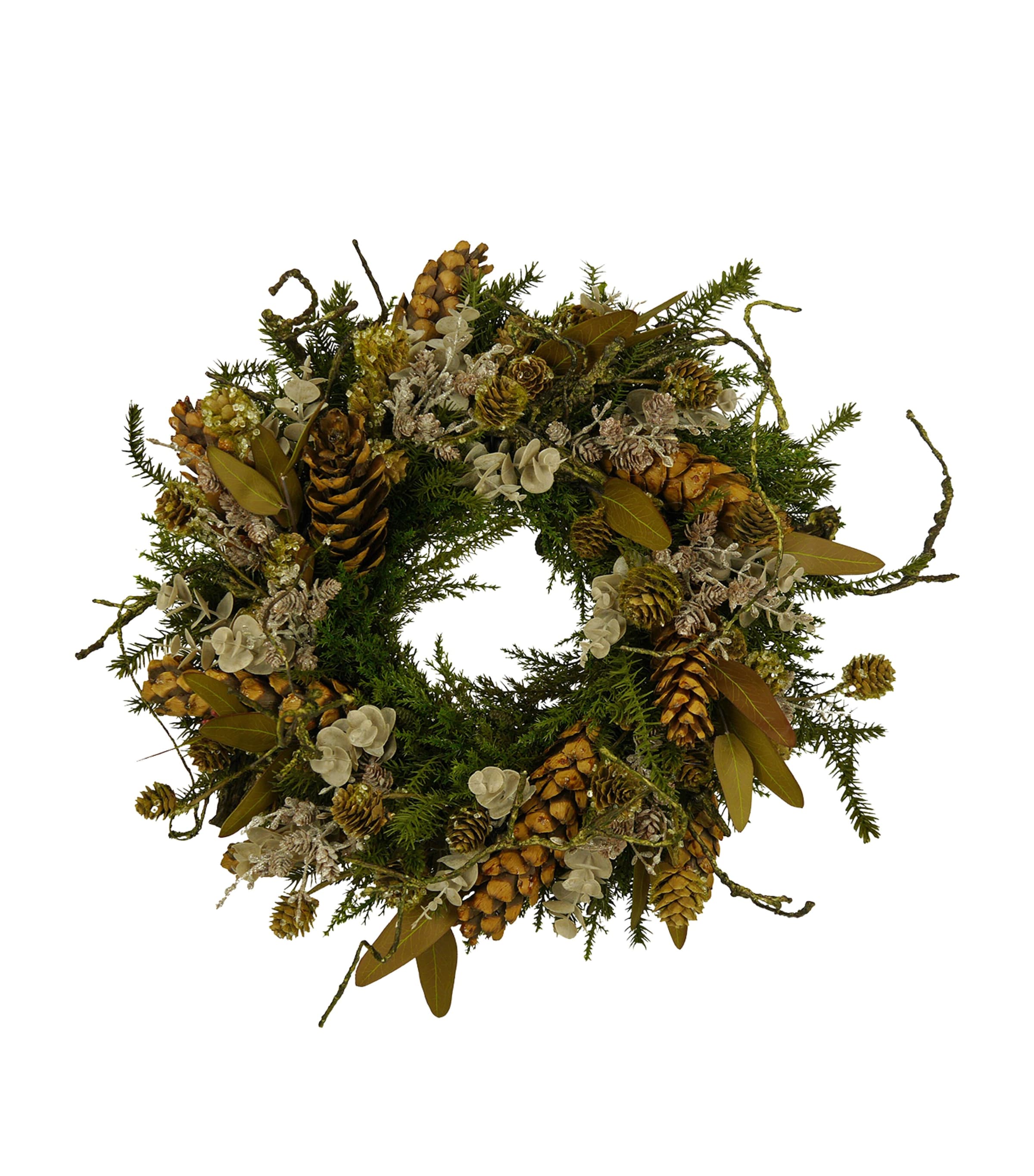 Edelpink & Goldgrün Cones and Root Branch Wreath Brown/green