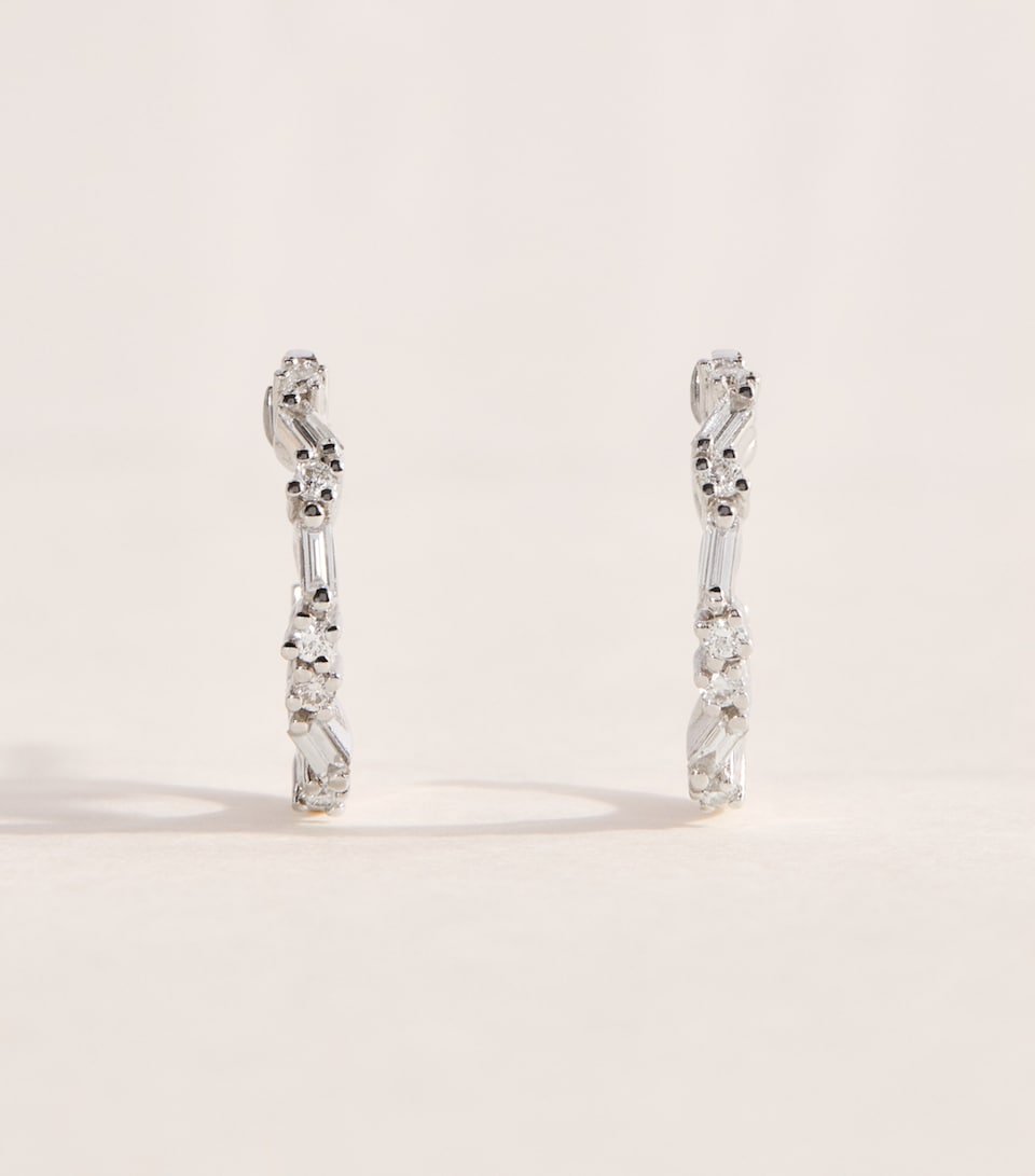 Suzanne Kalan White Gold and Diamond Mini Thin Mix Hoop Earrings Wg/wd