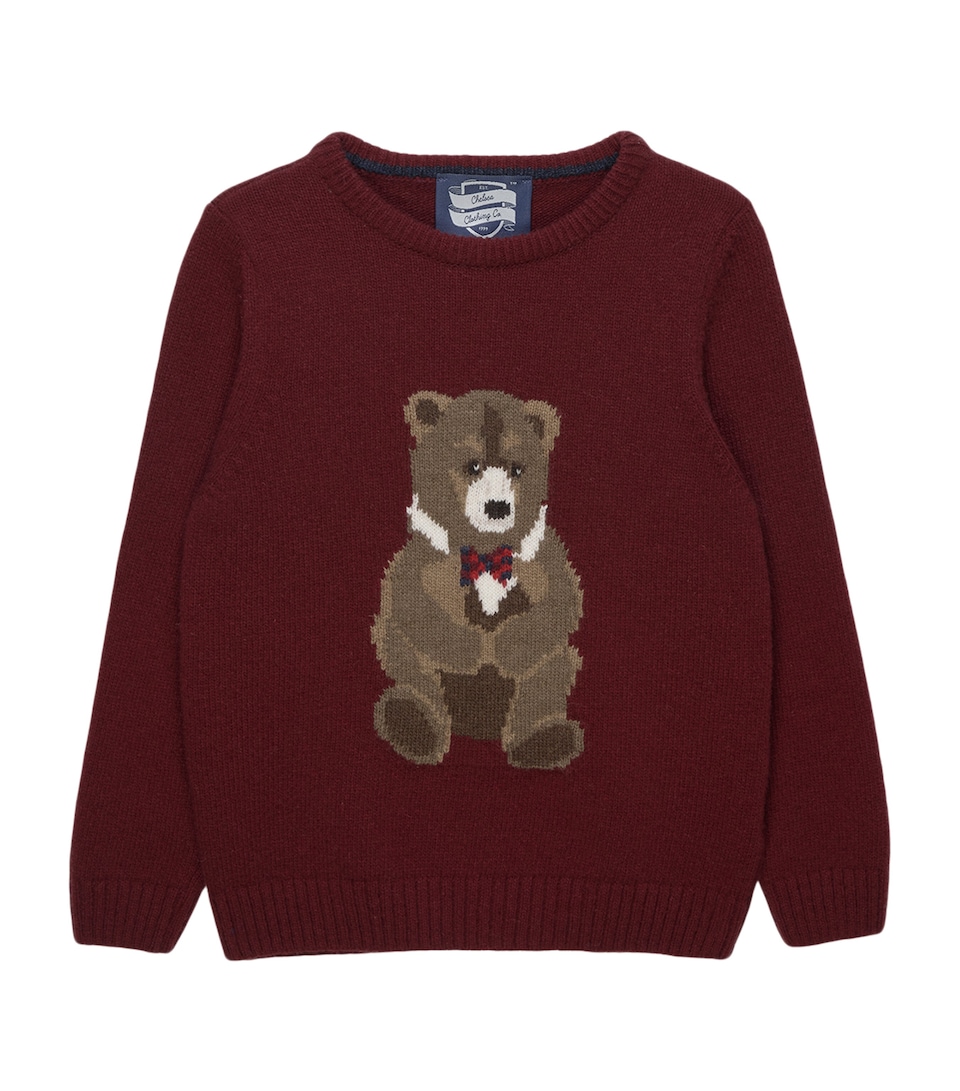 Trotters Wool-Blend Timothy Bear Sweater (2-5 Years) Claret