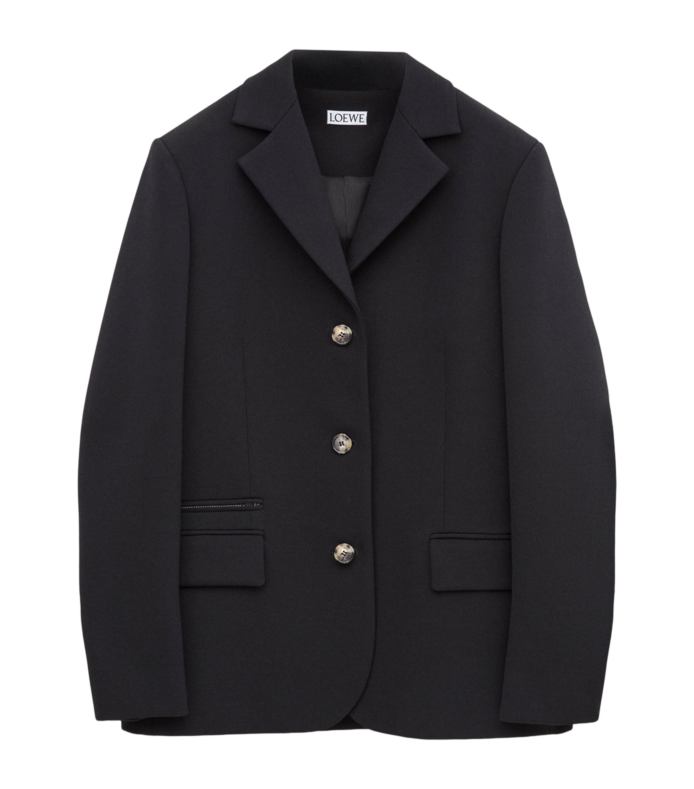LOEWE Womens Wool-Blend Single-Breasted Blazer Black