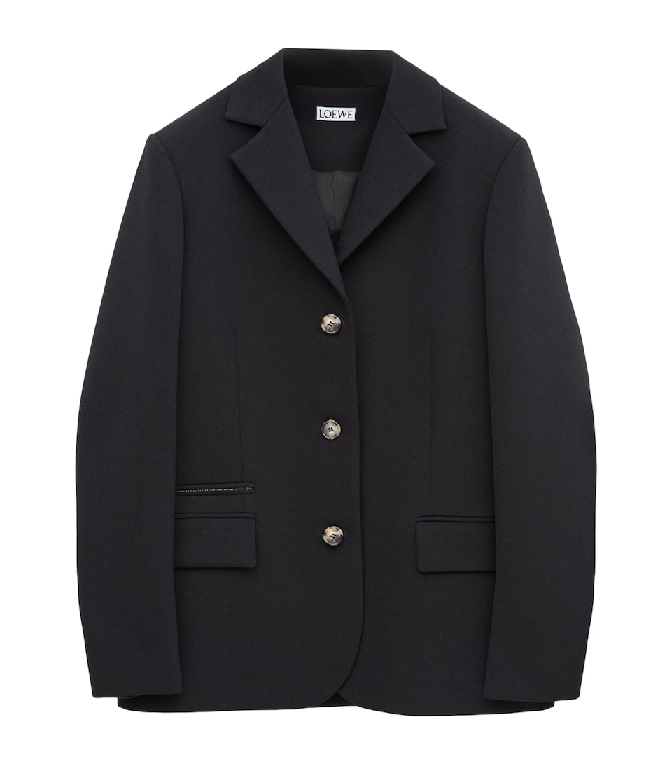 LOEWE Womens Wool-Blend Single-Breasted Blazer Black