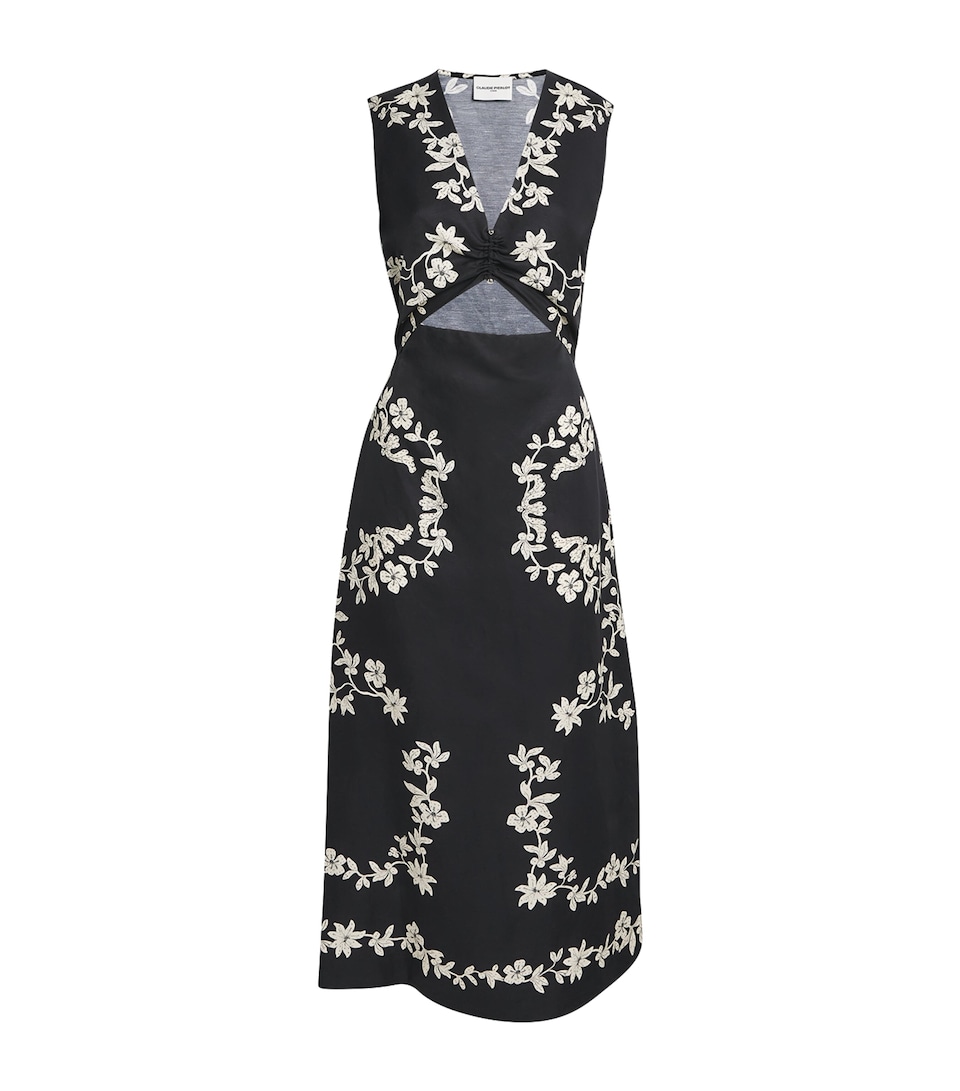 Claudie Pierlot Womens Floral Cut-Out Midi Dress Dark Print