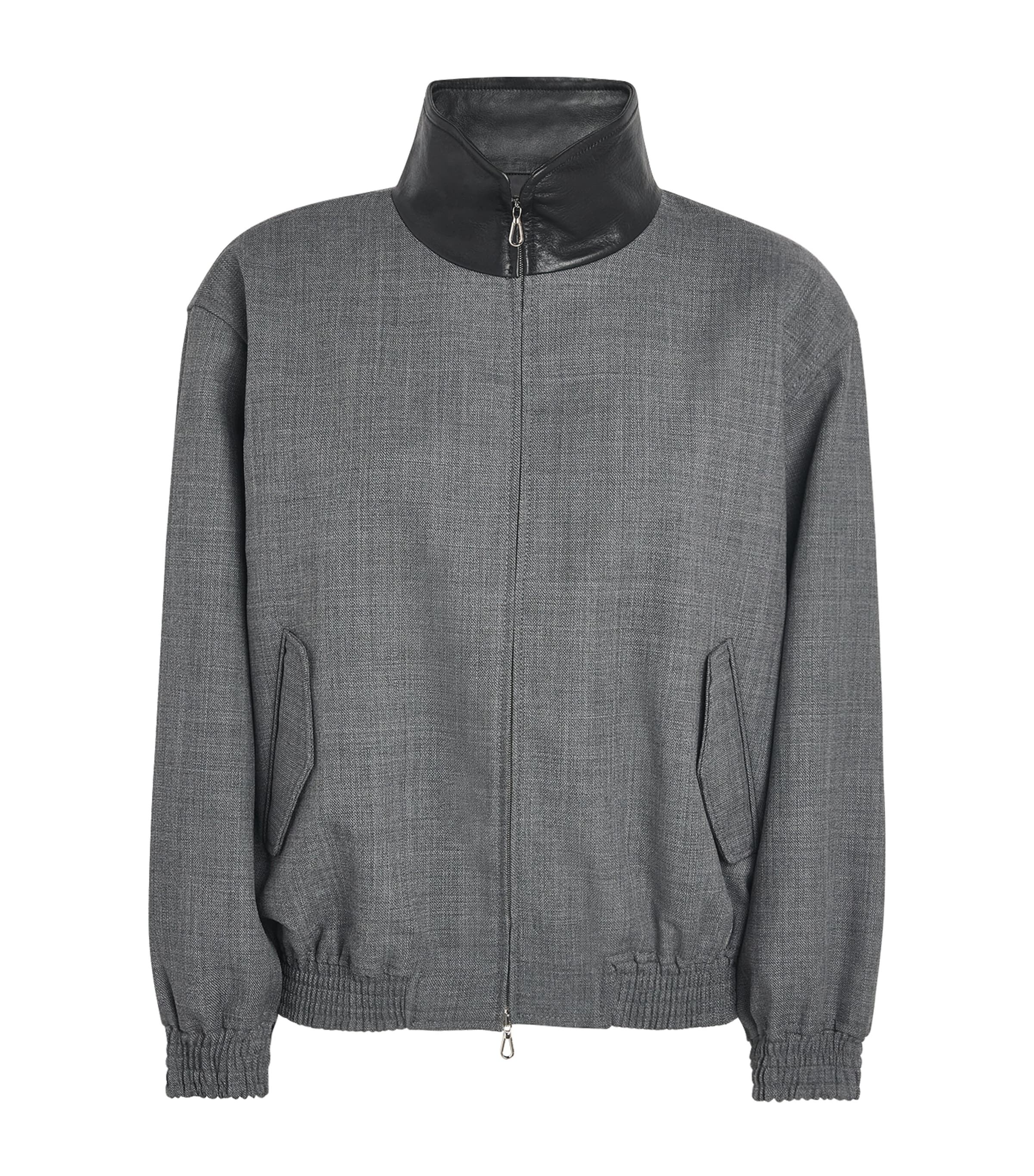 Sandro Paris Womens Wool Leather-Trim Bomber Jacket Grey