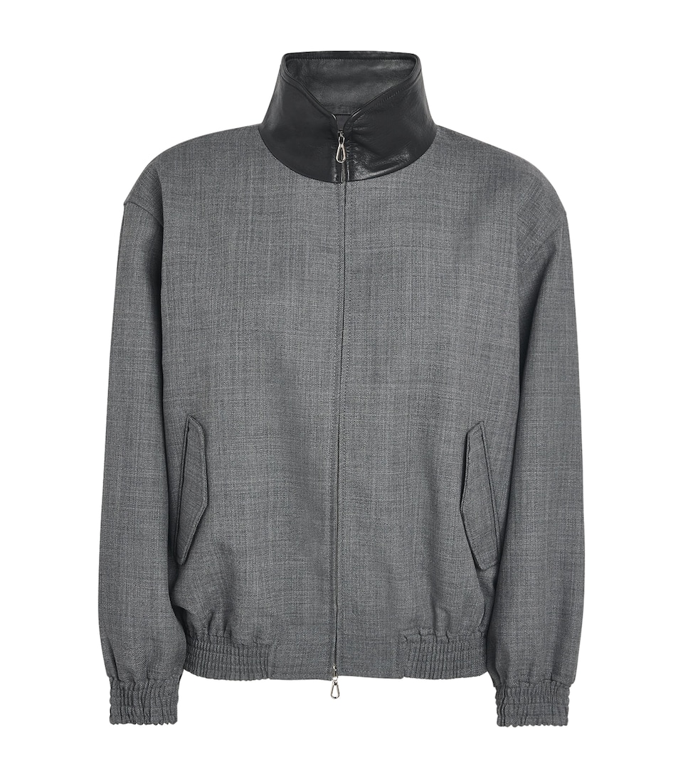 Sandro Paris Womens Wool Leather-Trim Bomber Jacket Grey