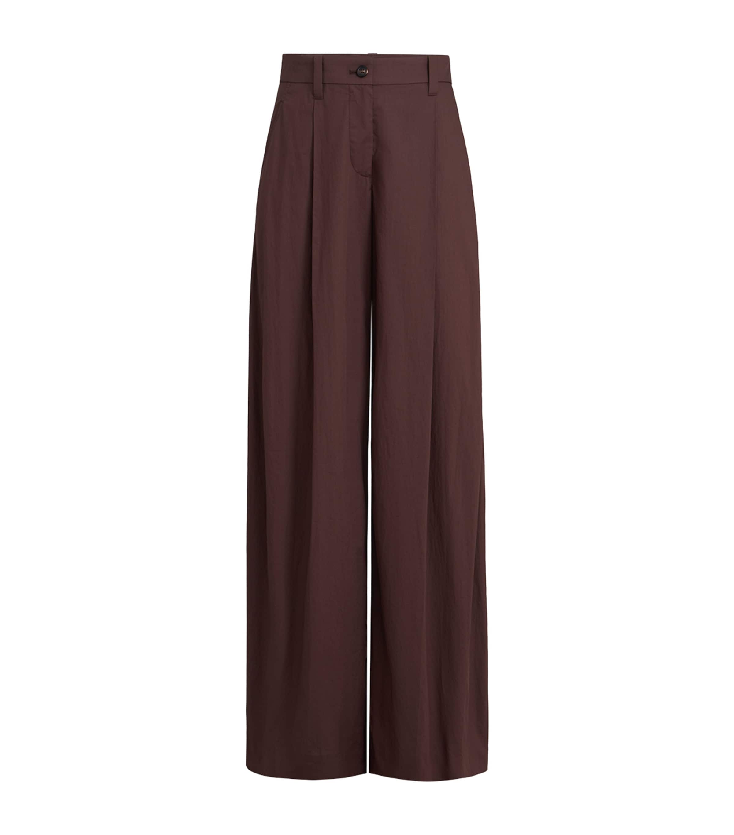 Brunello Cucinelli Womens Cotton Pleated Monili-Trim Trousers