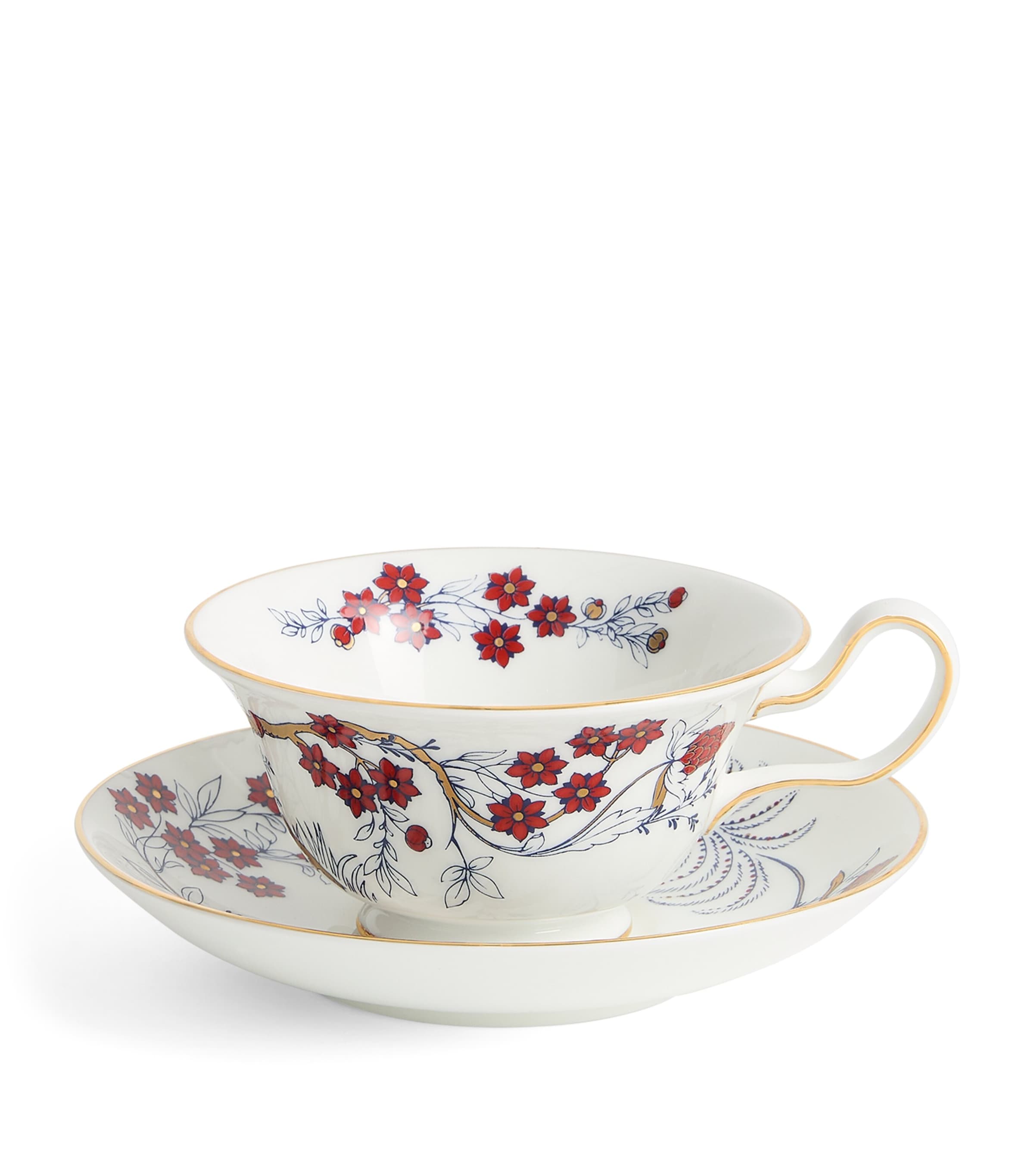Wedgwood Ceramic Year of the Ram Teacup and Saucer Set White & Red
