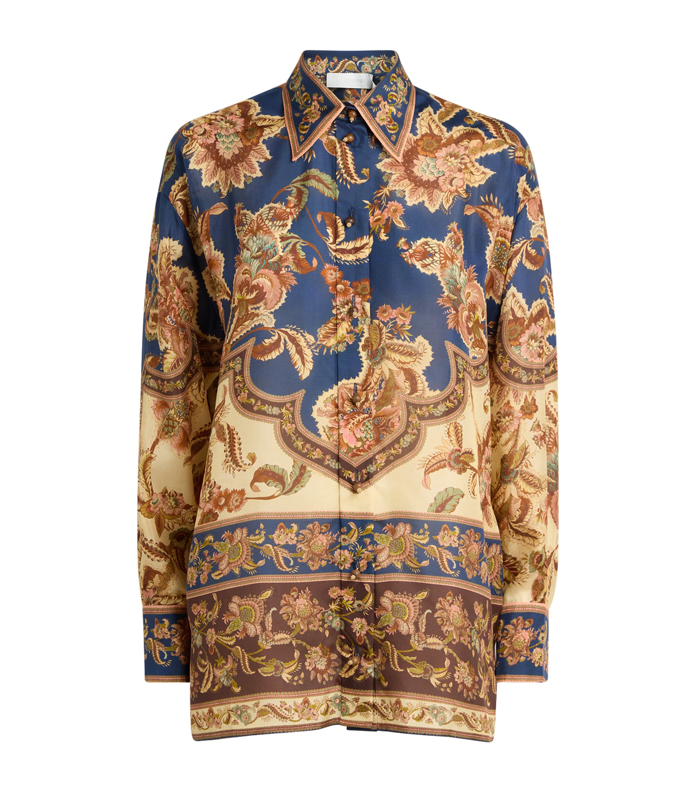Zimmermann Womens Silk Printed Aster Shirt Njco Navy Jacobean
