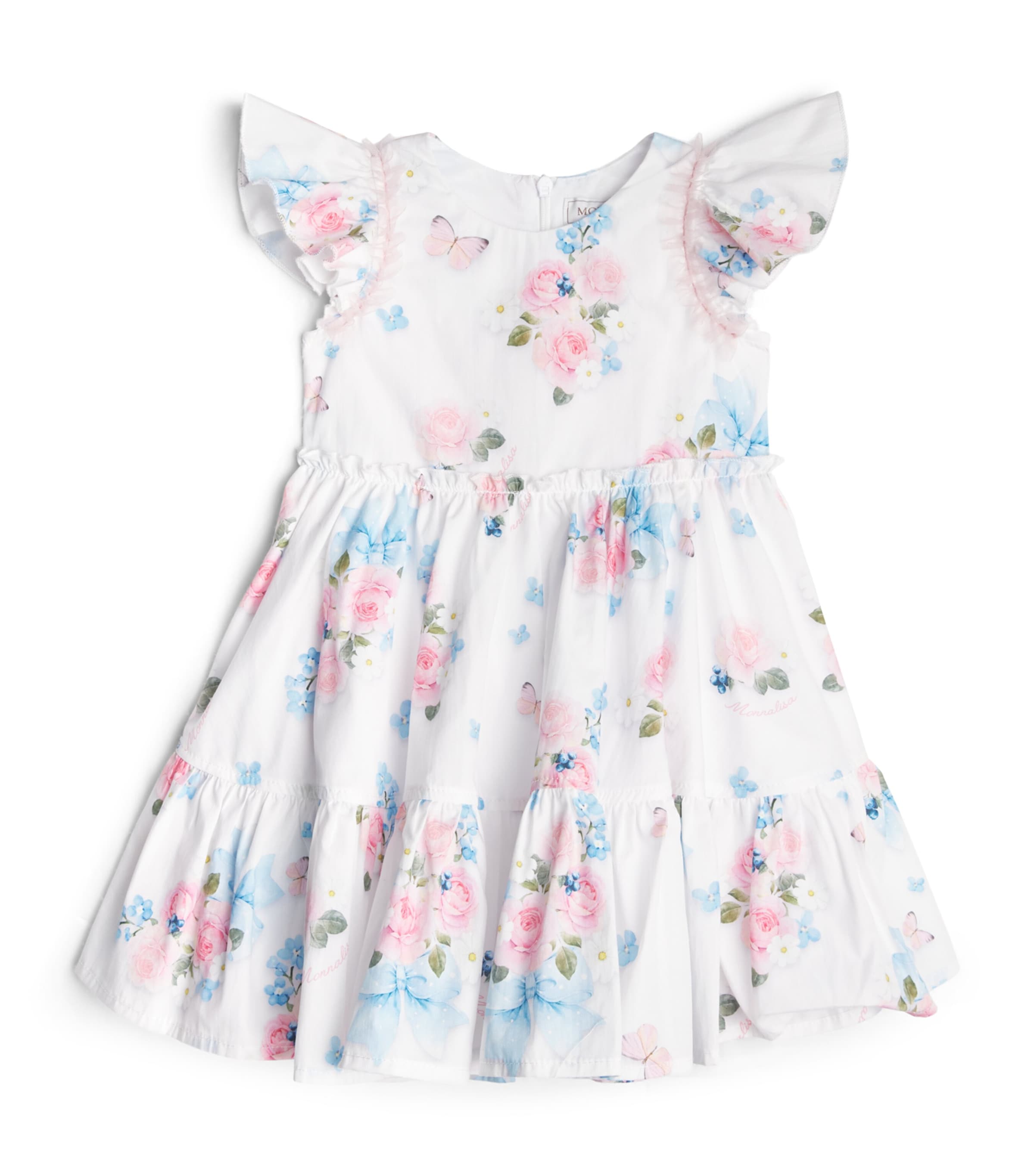 Monnalisa Cotton Floral Print Dress (3-36 Months) Optical White