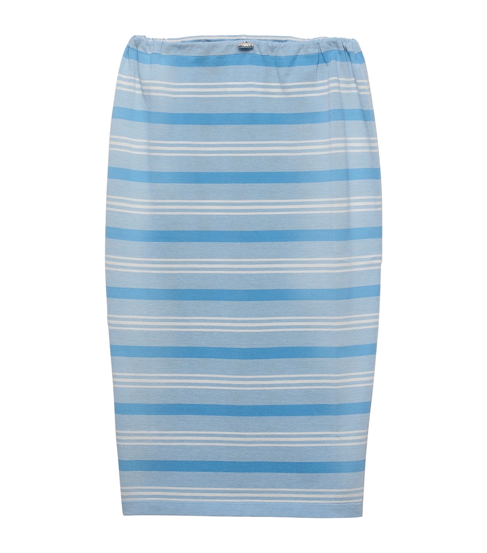 Prada Womens Cotton Piqué Stripe Midi Skirt