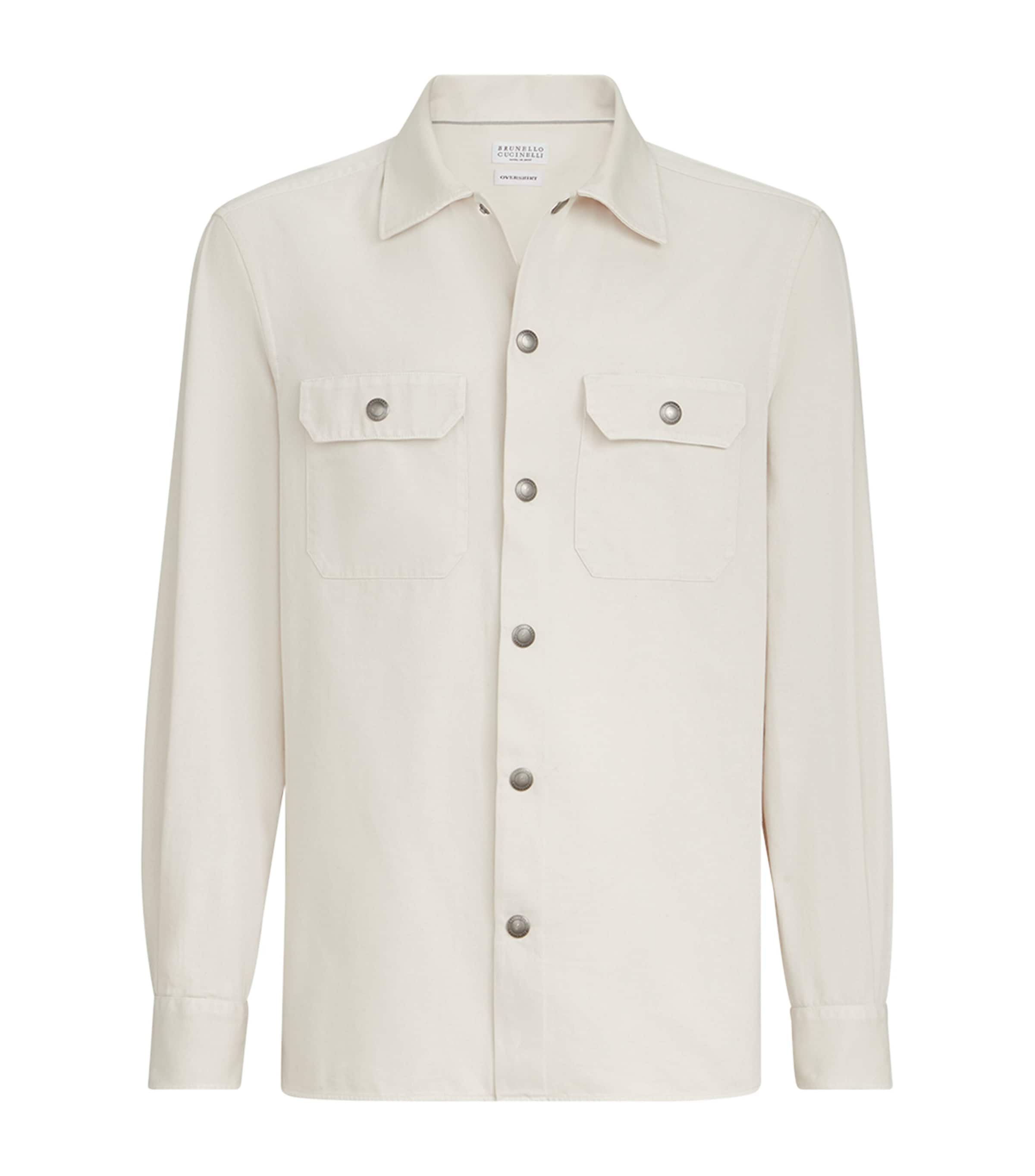 Brunello Cucinelli Mens Cotton Gabardine Pocket Shirt