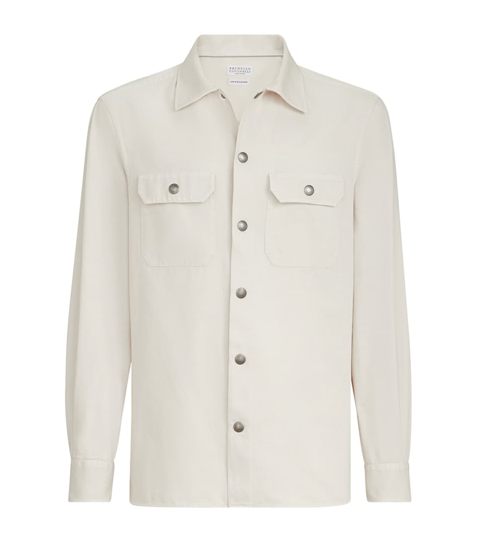 Brunello Cucinelli Mens Cotton Gabardine Pocket Shirt