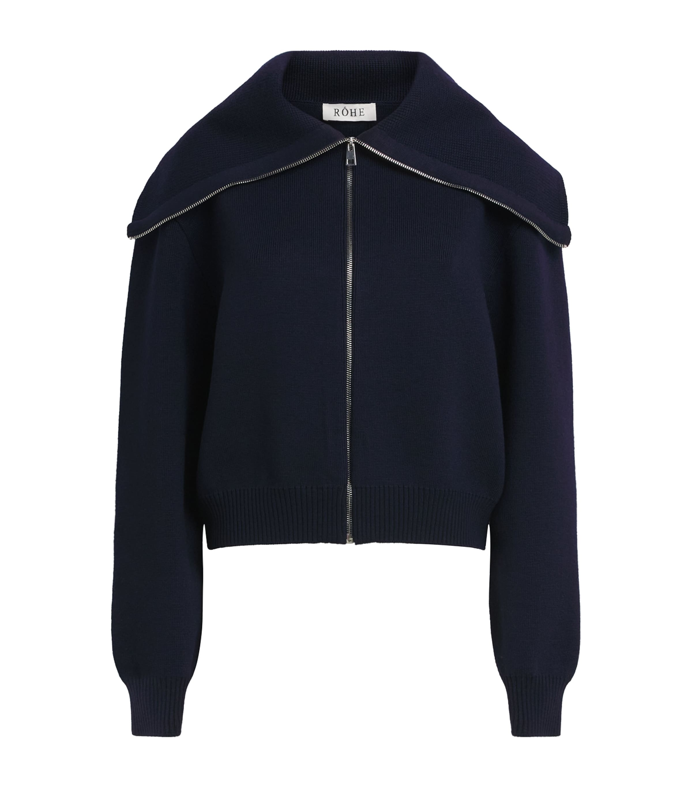 Róhe Womens Merino Wool Sailor Zip Cardigan Navy