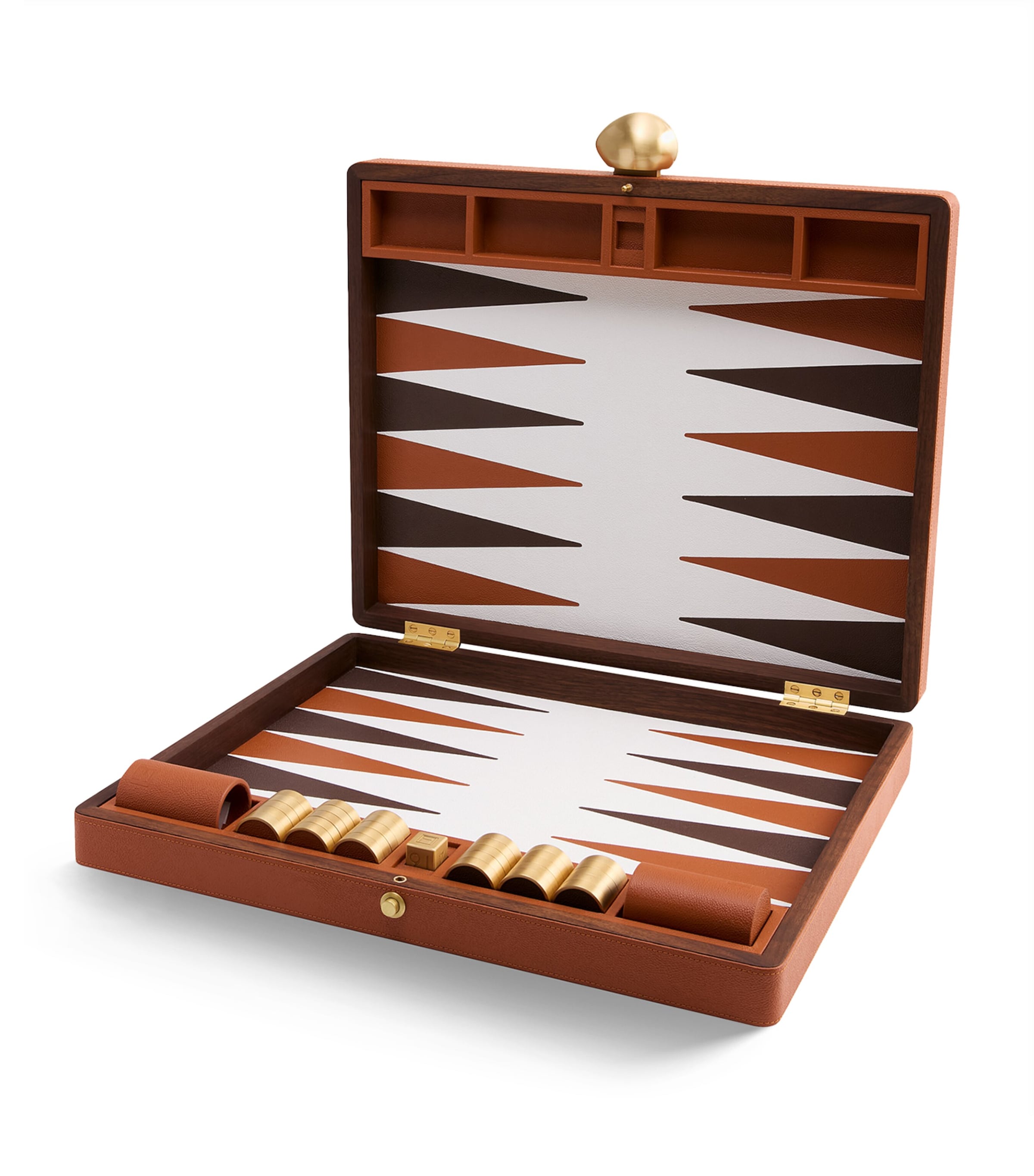 Assouline Leather Pebble Backgammon Set Camel