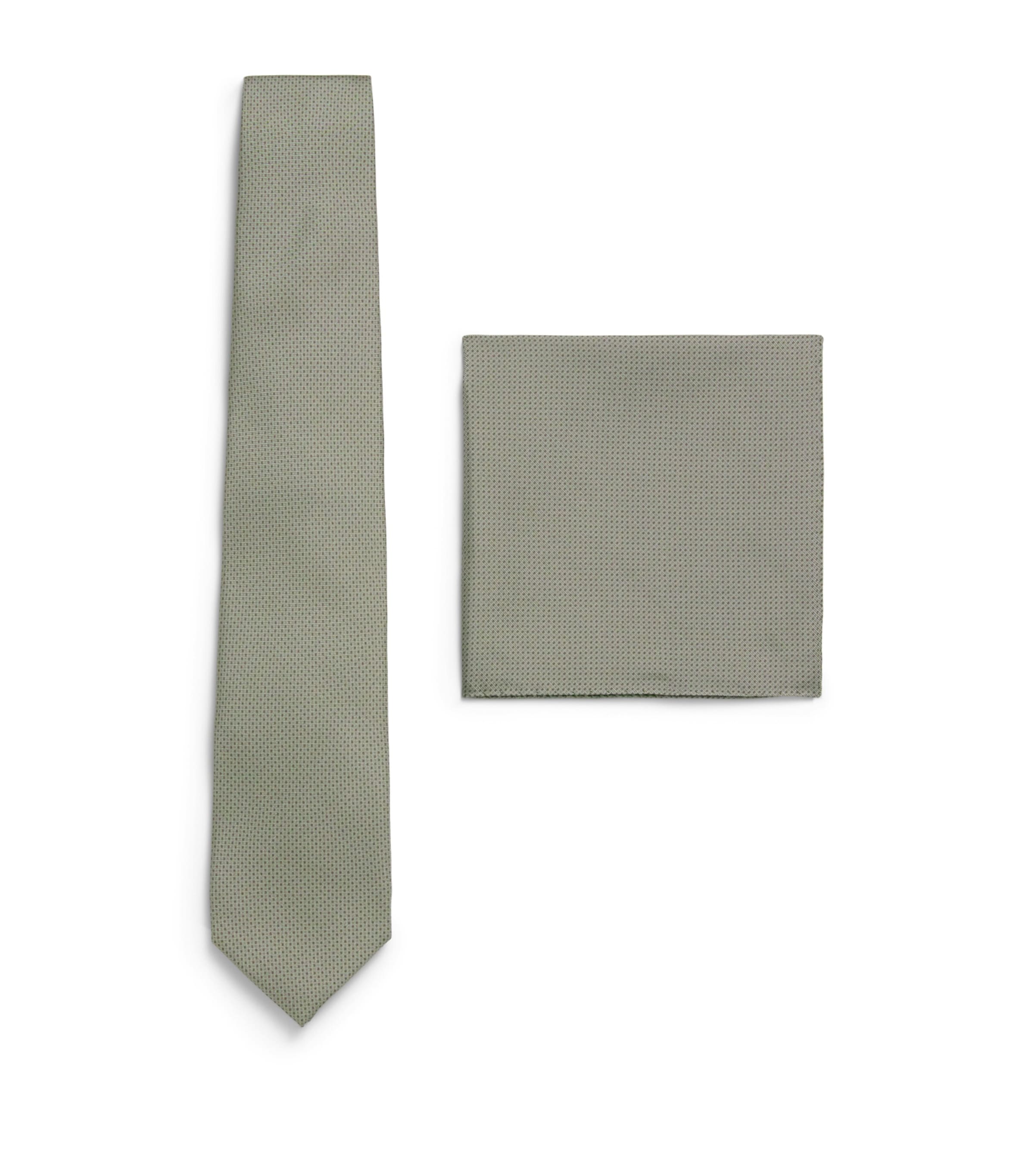 Corneliani Silk Necktie and Pocket Square Set Gry Melange Drk