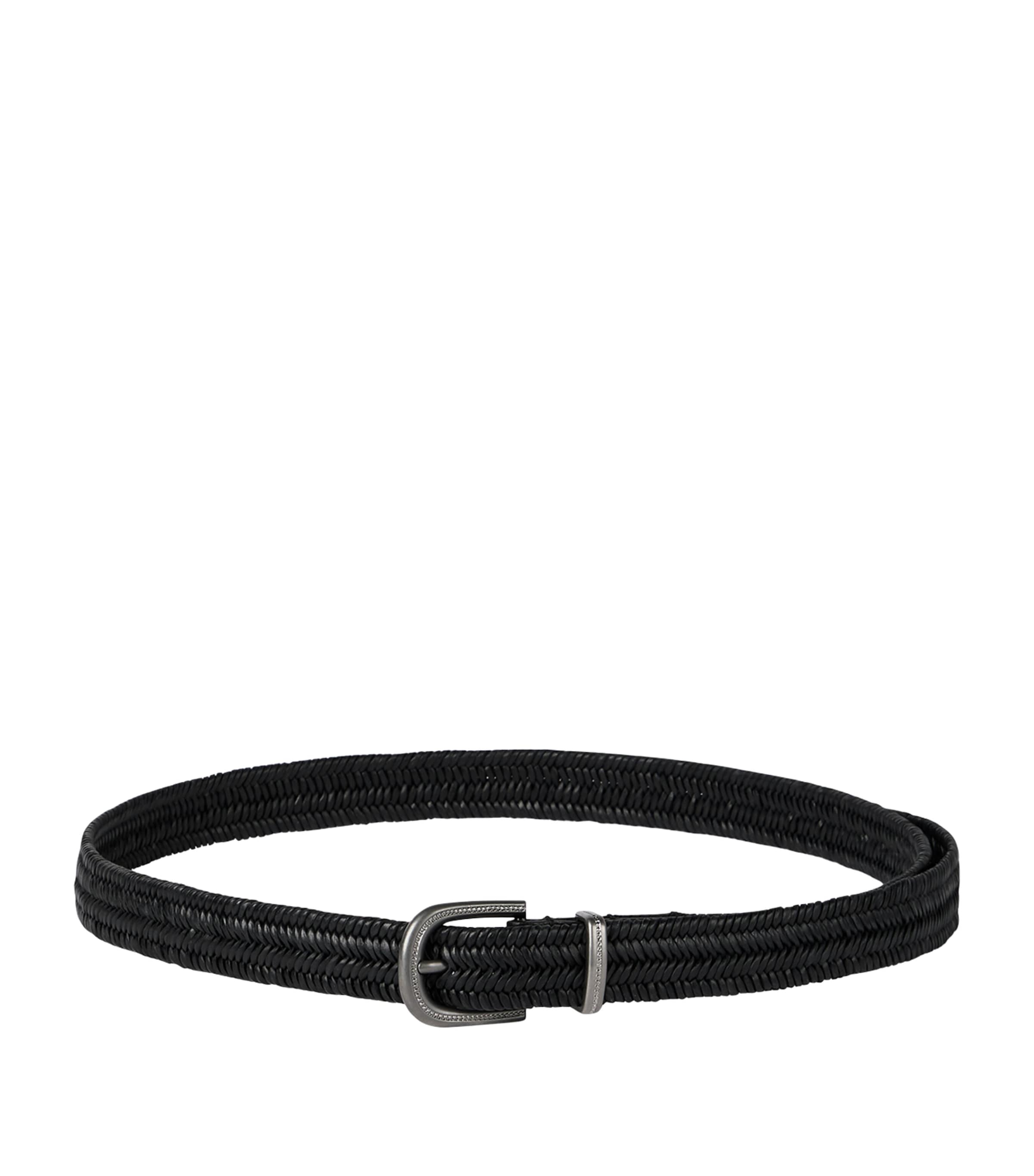 Brunello Cucinelli Leather-Blend Braided Belt Cnero