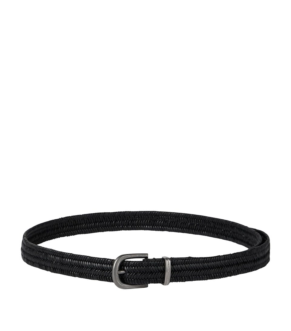 Brunello Cucinelli Leather-Blend Braided Belt Cnero