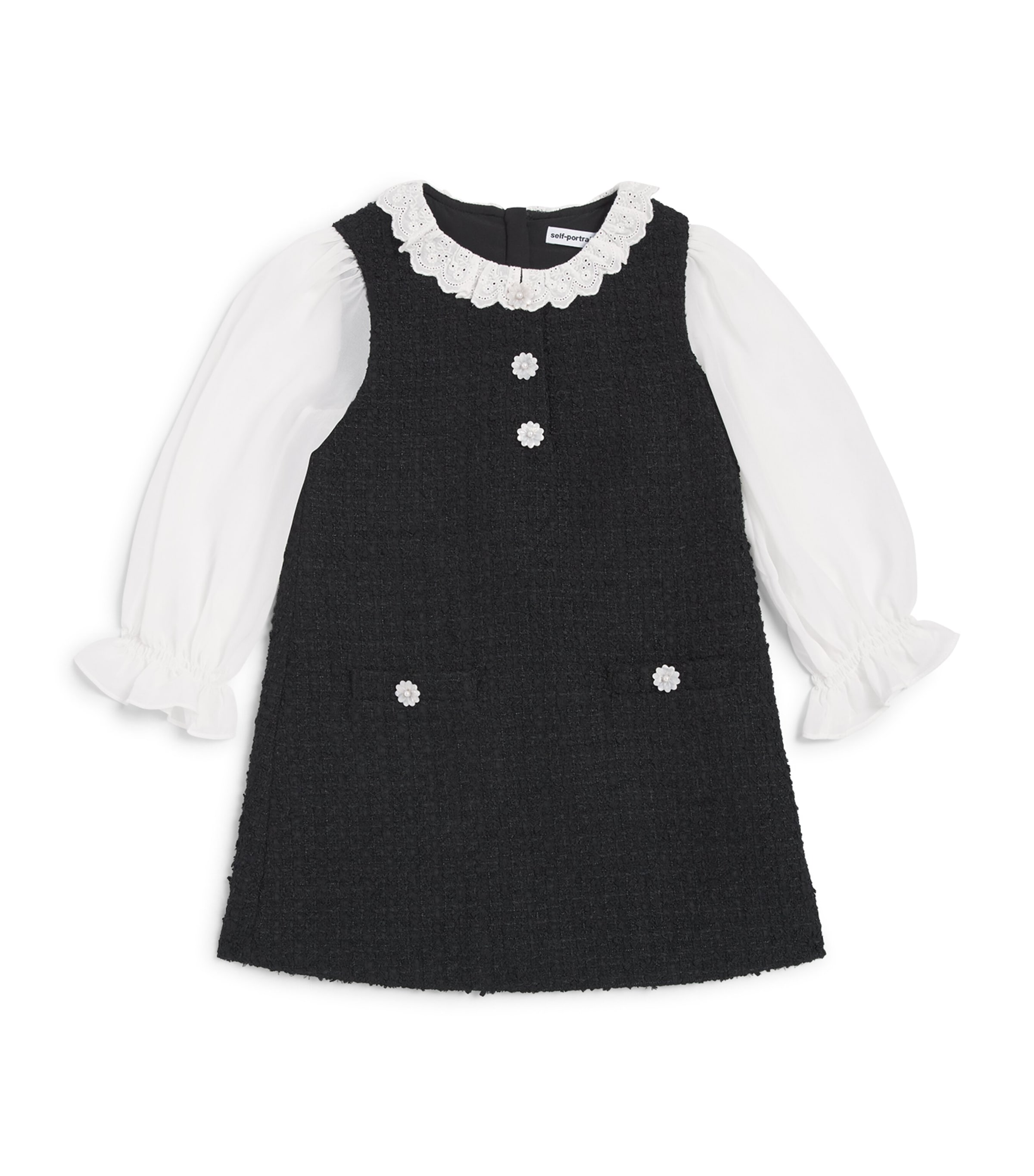 Self-Portrait Kids Bouclé Lace Frill Dress (3-12 Years) Black