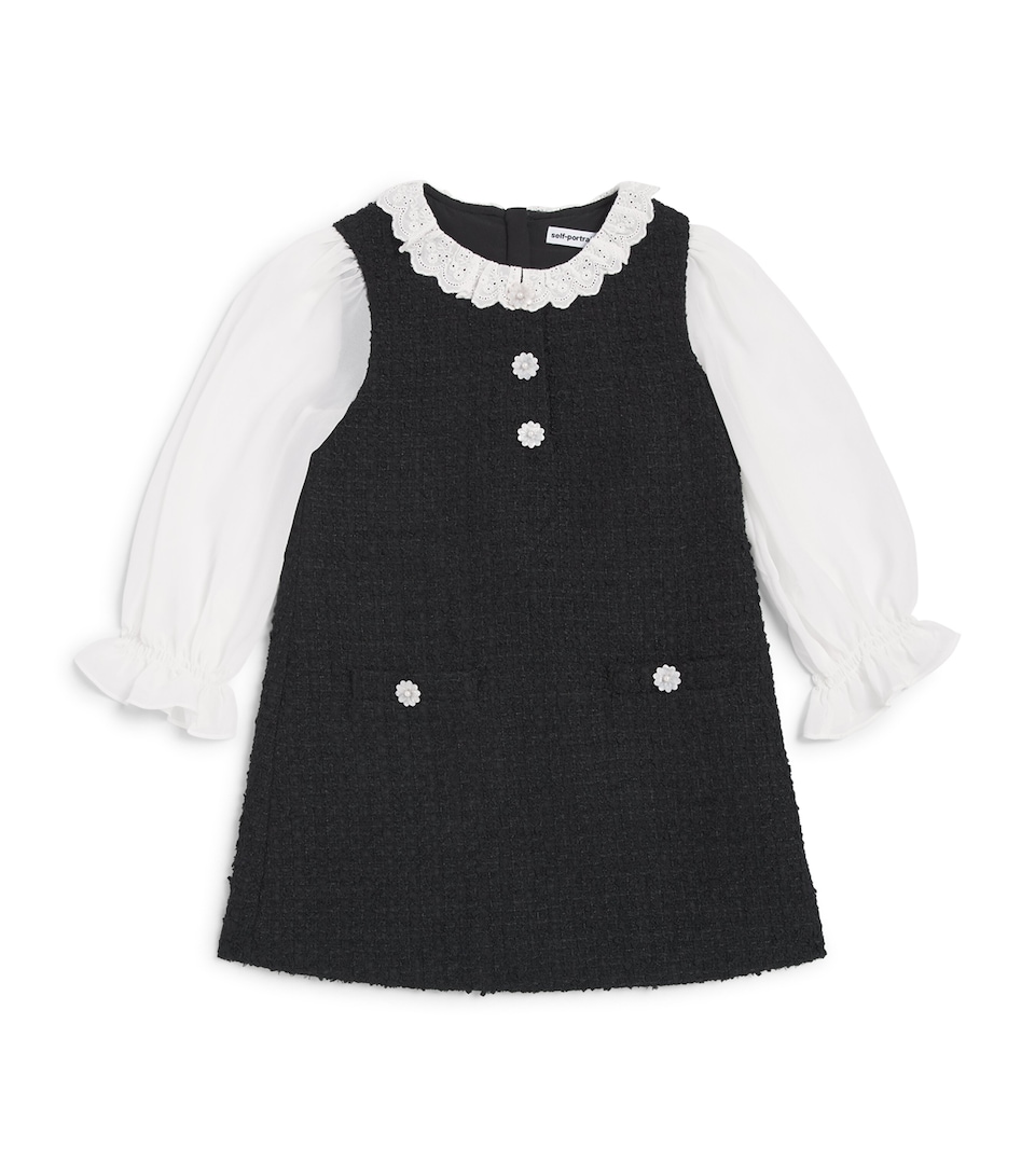 Self-Portrait Kids Bouclé Lace Frill Dress (3-12 Years) Black