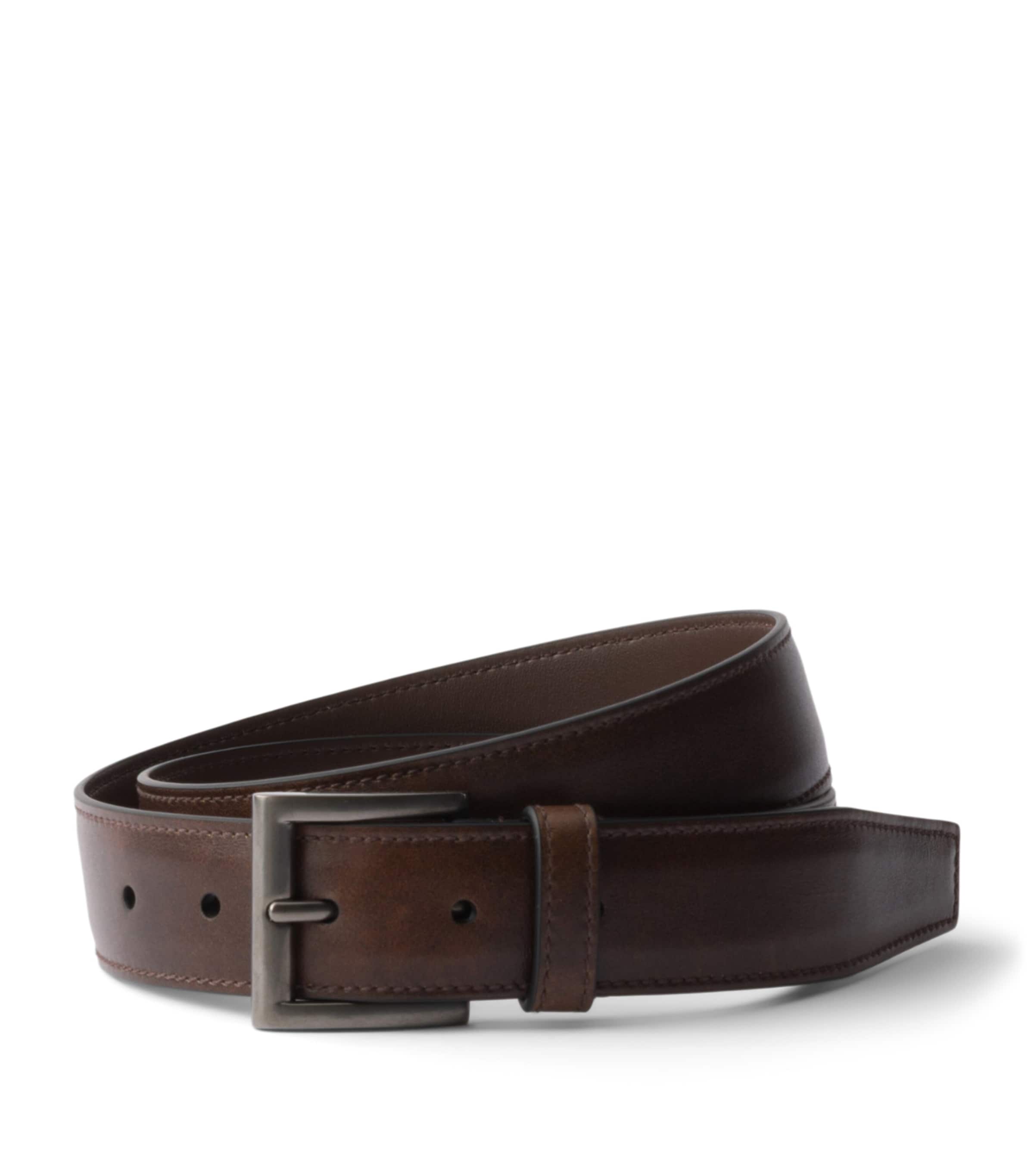 Prada Leather Square-Buckle Belt Brown