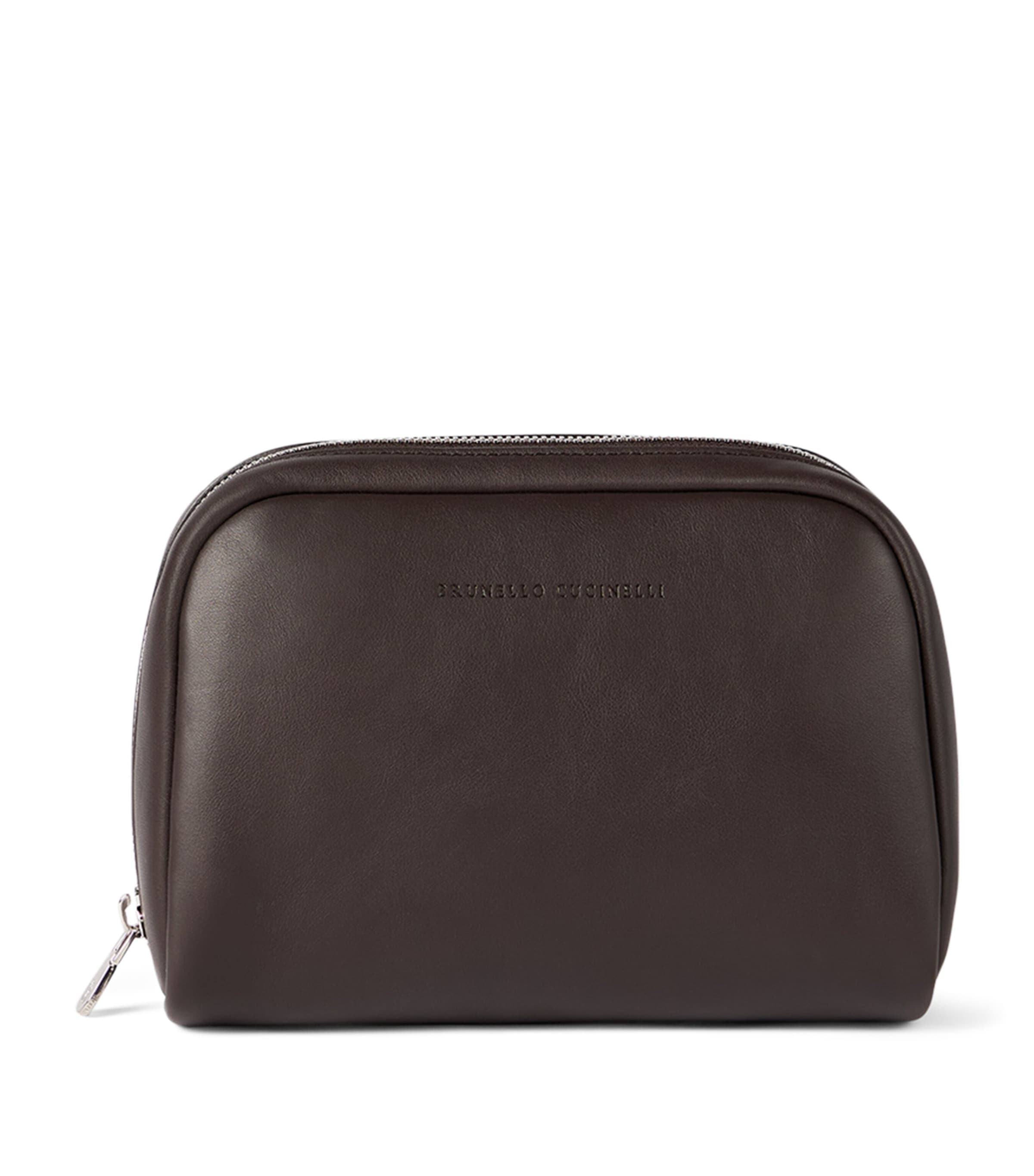 Brunello Cucinelli Leather Logo Wash Bag