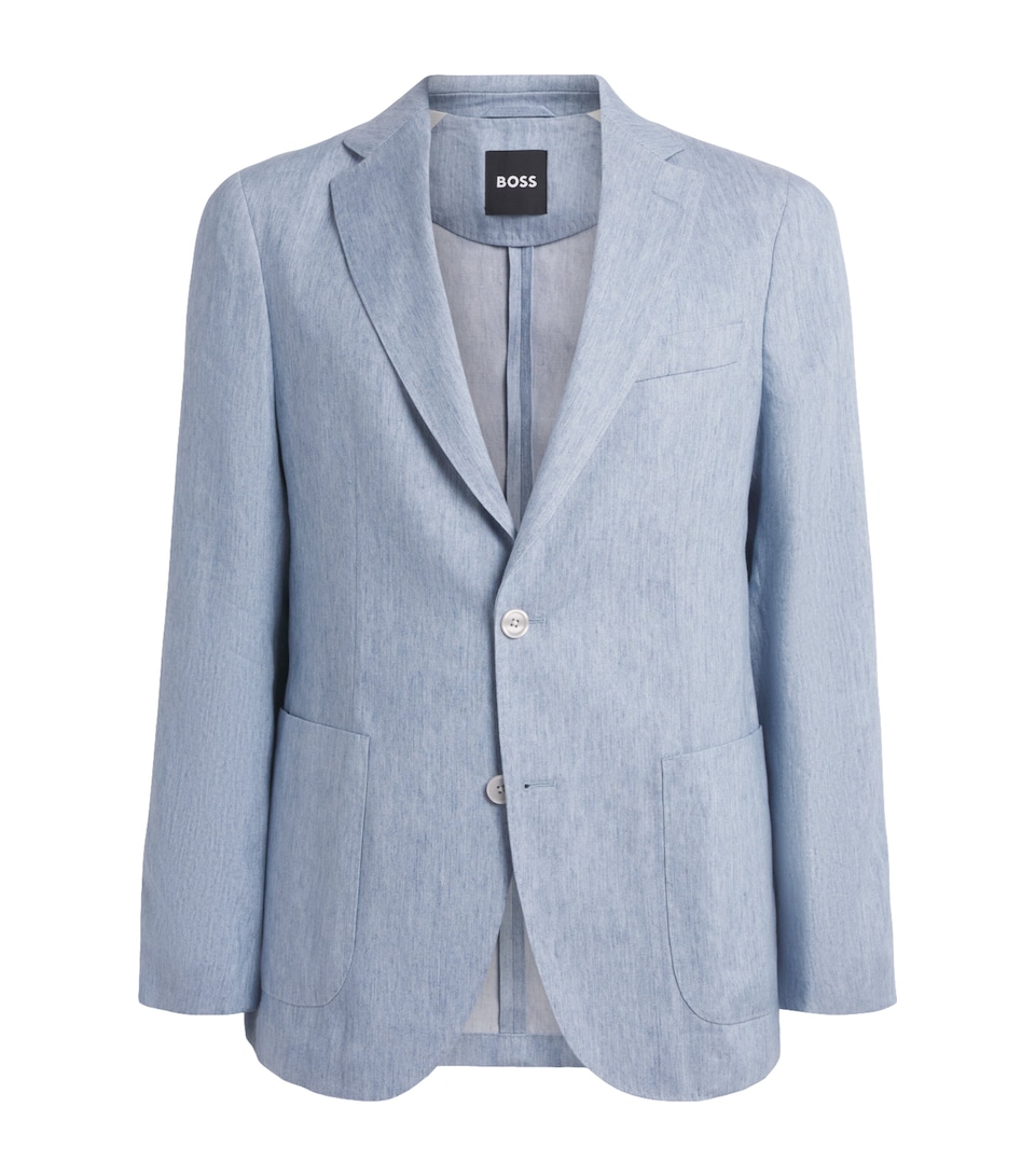 BOSS Mens Linen-Lyocell Hanry Blazer Open Blue