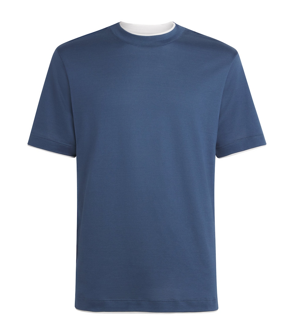 Eleventy Mens Cotton T-Shirt Blu Royal E Bianco