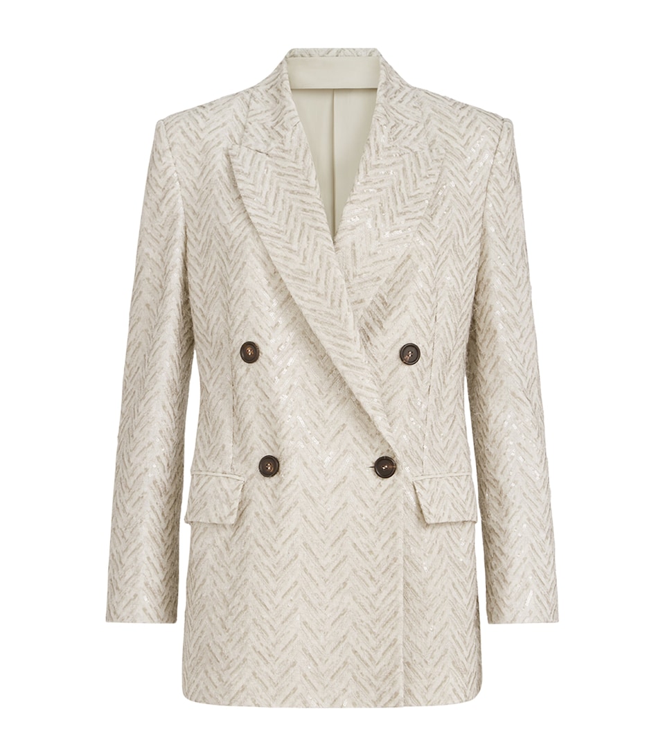 Linen Chevron Double-Breasted Blazer