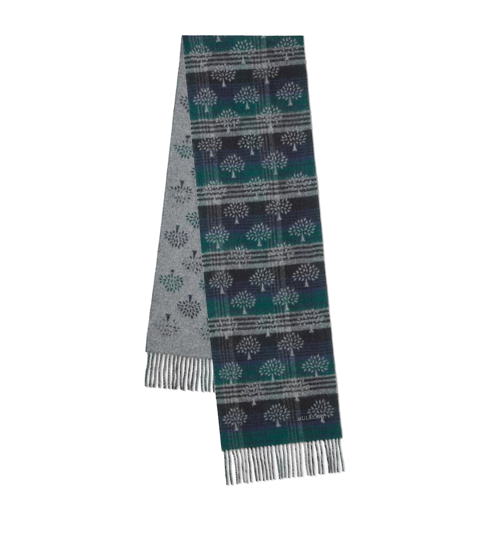 Mulberry Merino Wool Heritage Check and Tree Scarf Night Sk