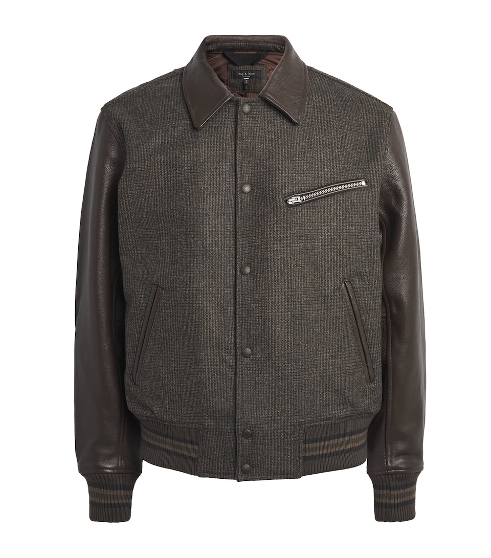 Wool Leather-Trim Bomber Jacket