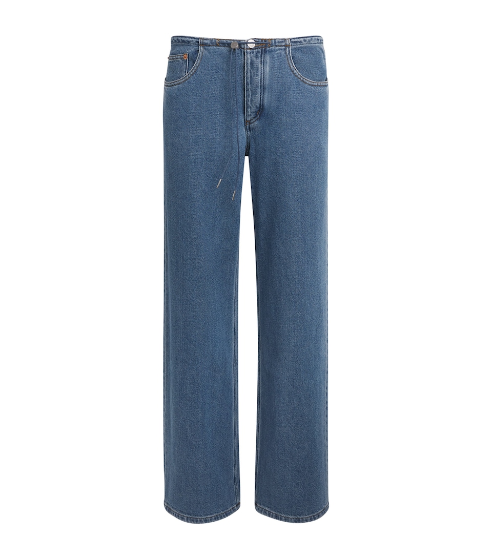 STILL HERE Womens Drawstring Cool Wide-Leg Jeans Classic Blue