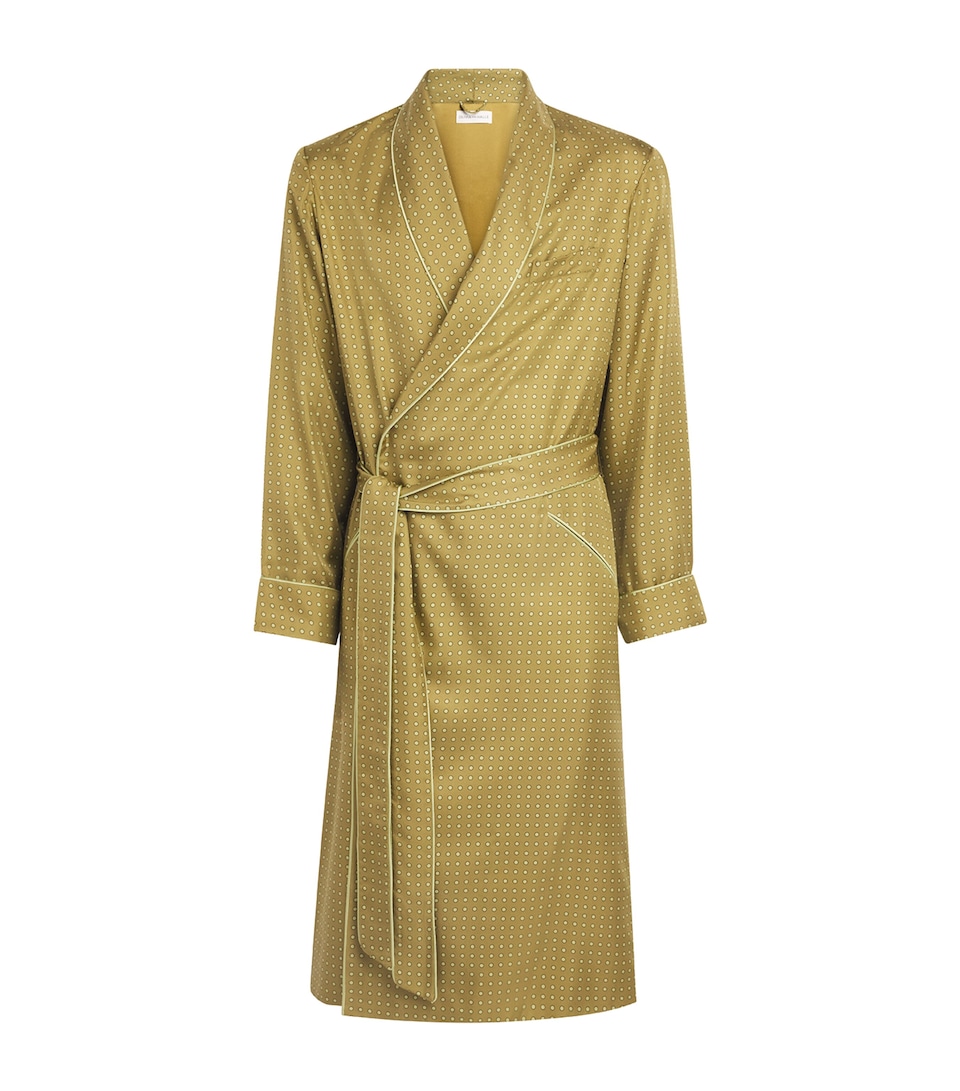 Olivia von Halle Mens Silk Twill Polka Dot Mescal Robe Lucien