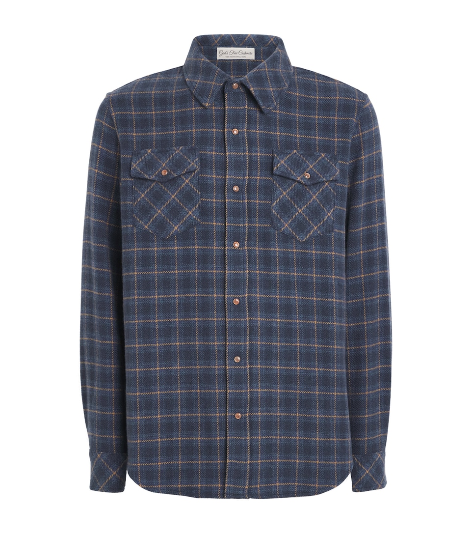 God's True Cashmere Mens Cashmere Check Rugged Explorer Shirt Eclipse/orng Sunstn