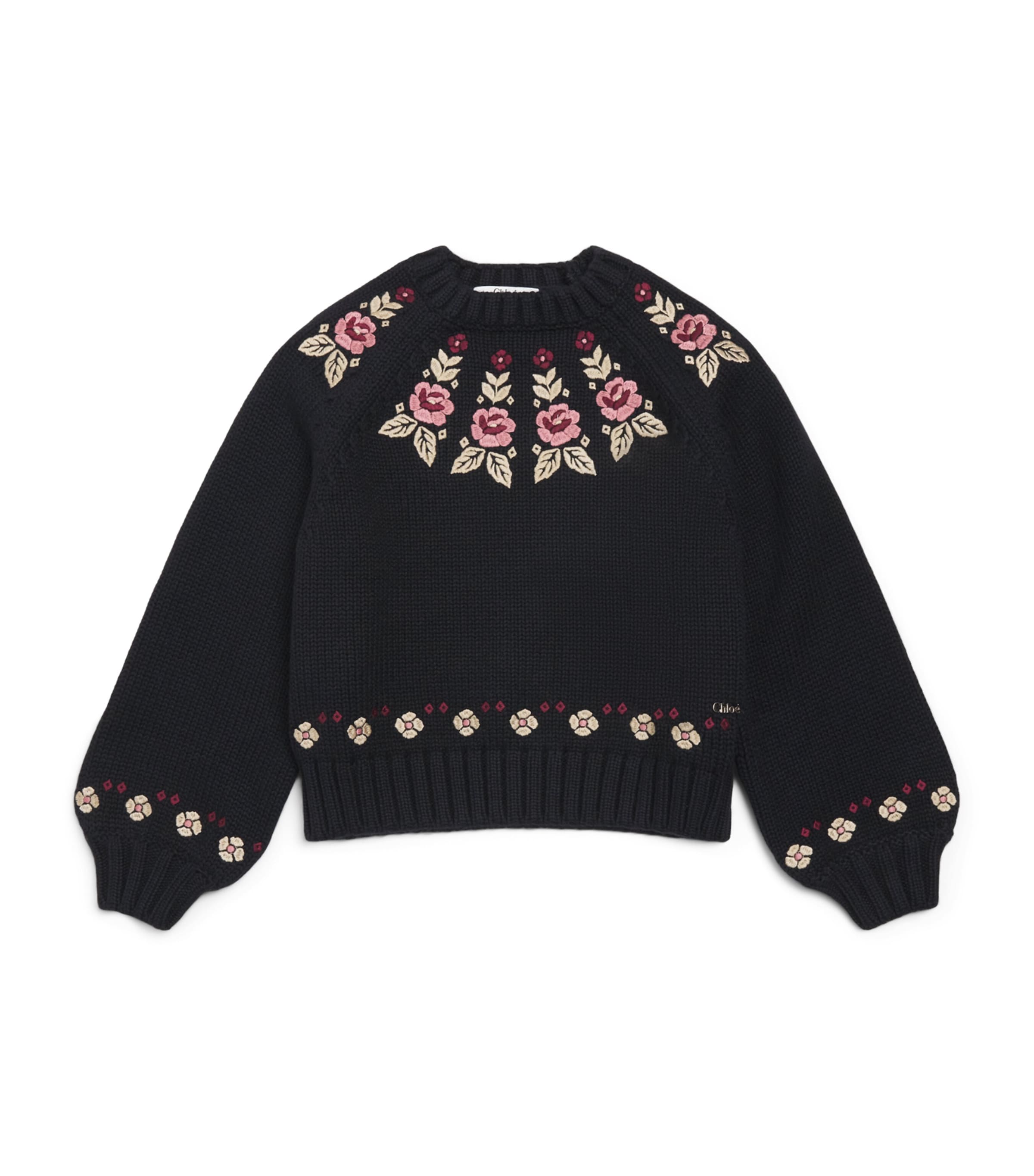 Chloé Kids Cotton-Cashmere Floral Sweater (4-14 Years) Black