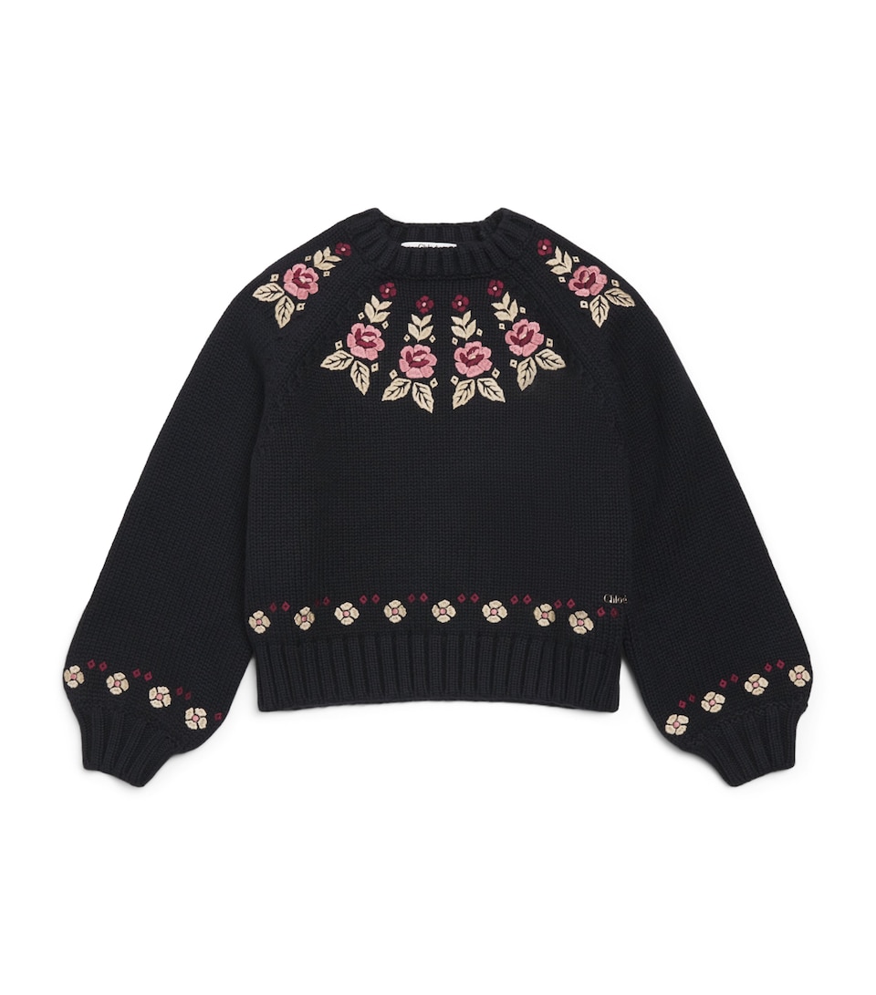 Chloé Kids Cotton-Cashmere Floral Sweater (4-14 Years) Black