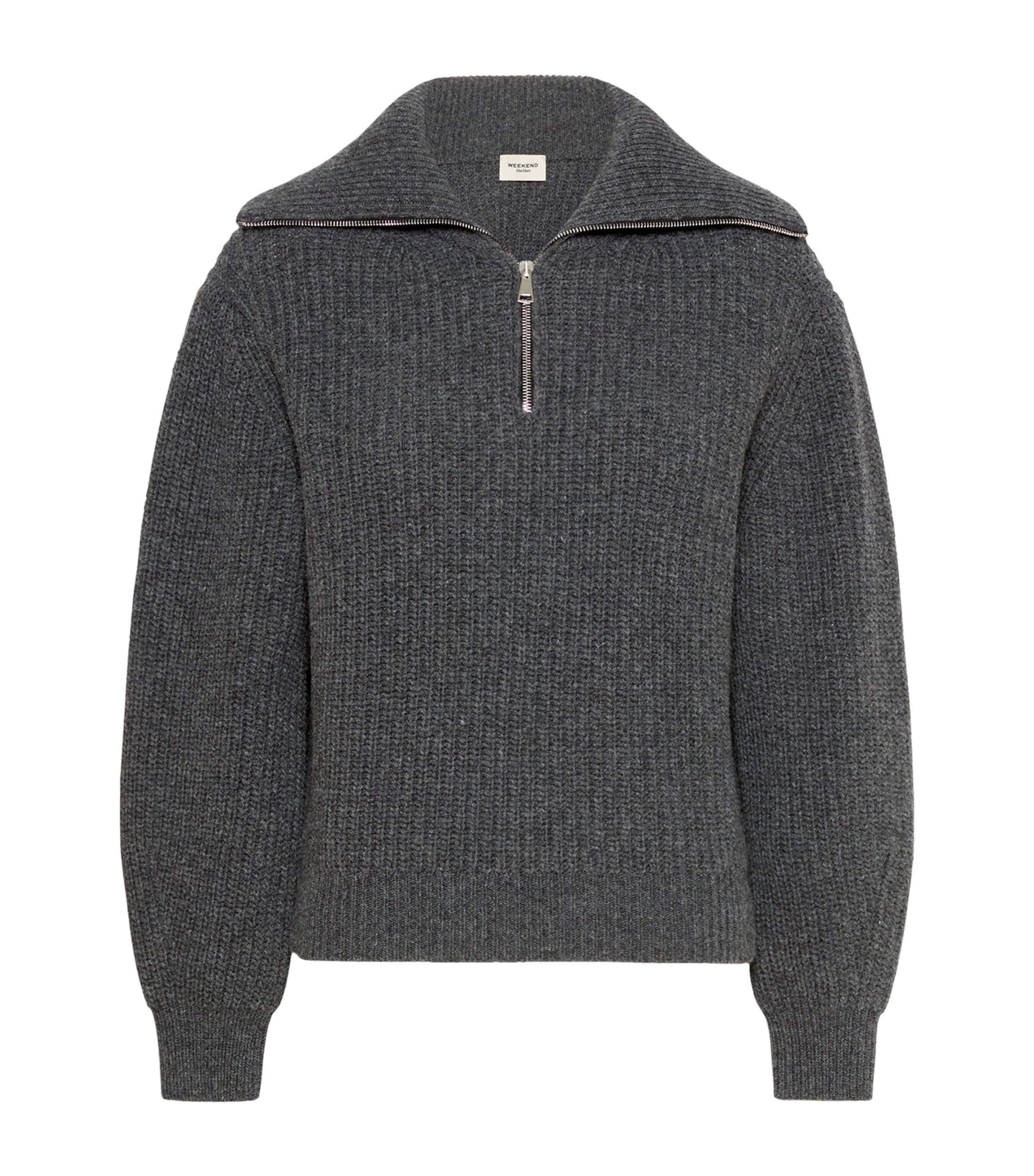 Weekend Max Mara Womens Virgin-Wool Quarter-Zip Sweater Dark Grey