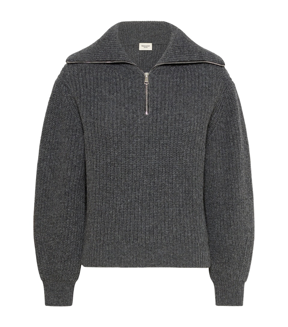Weekend Max Mara Womens Virgin-Wool Quarter-Zip Sweater Dark Grey