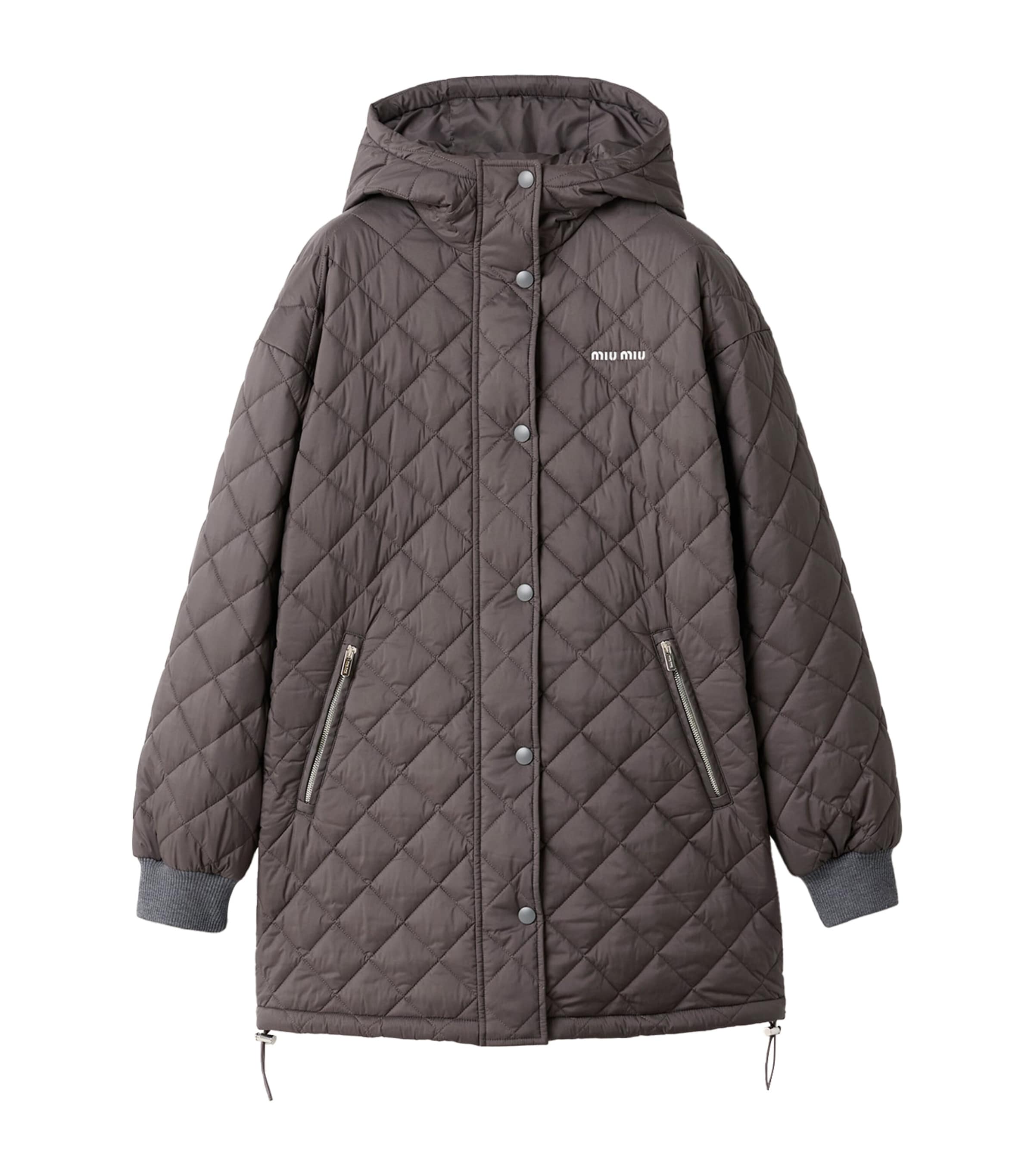 Miu Miu Womens Technical Ponge Down Quilted Coat Grey