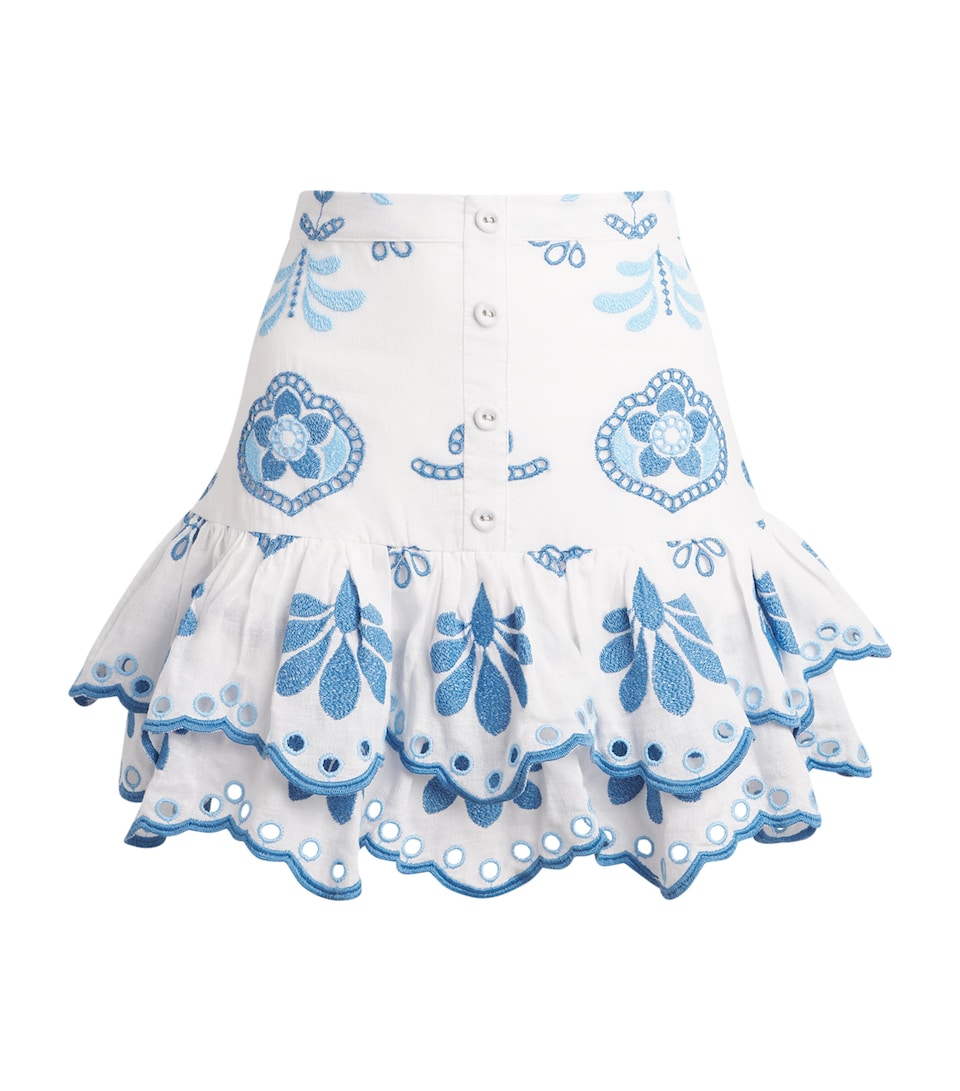Charo Ruiz Ibiza Womens Embroidered Leora Mini Skirt White&blue