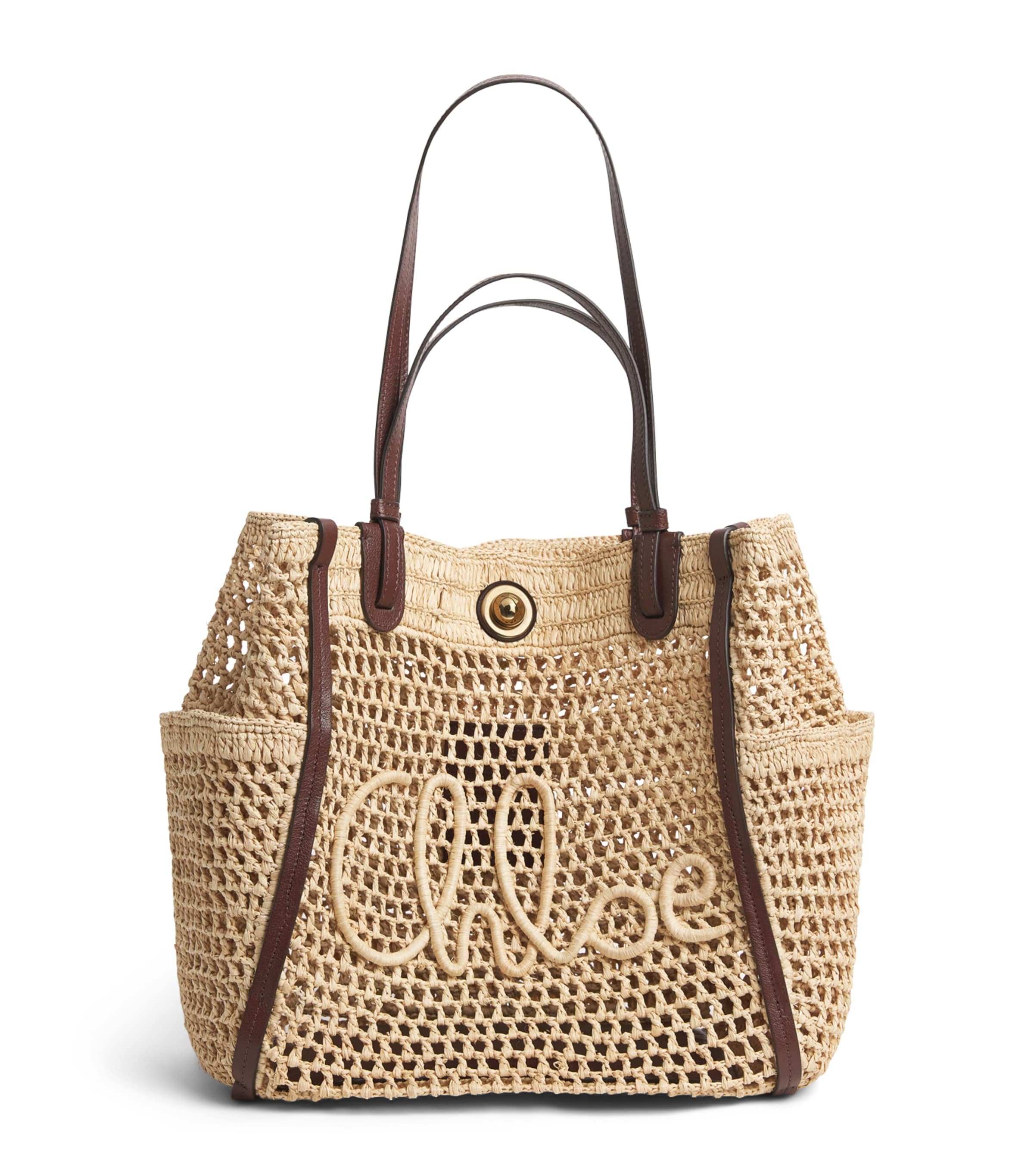 Chloé Raffia Iconic Logo Tote Bag Hot Sand