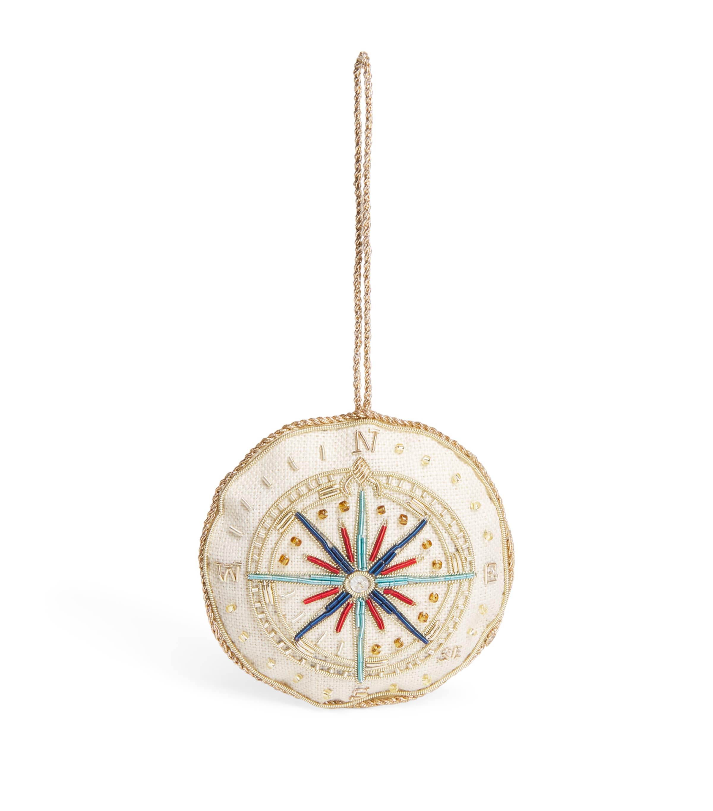 Katie Larmour Beaded Compass Tree Decoration Cream