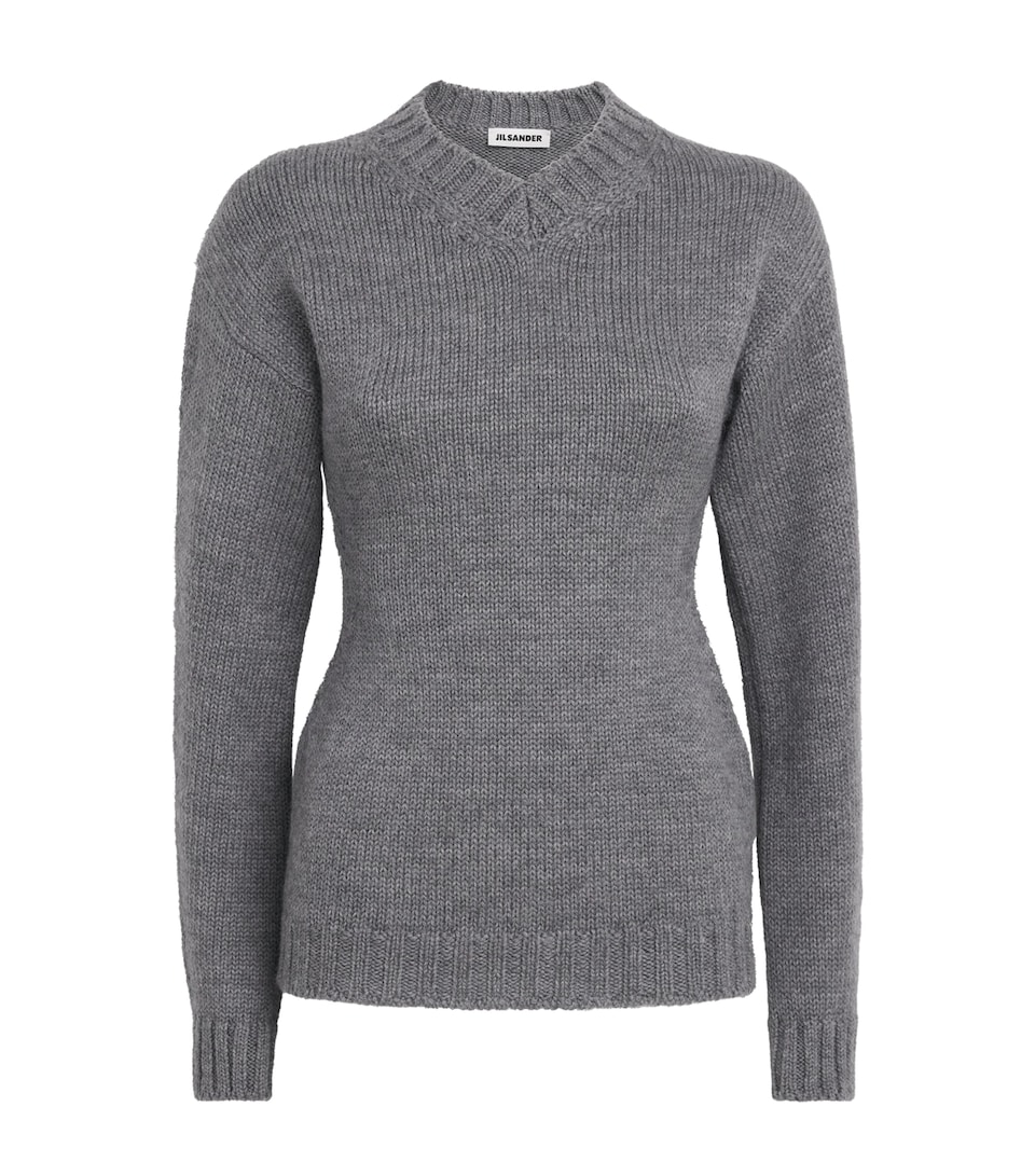 Jil Sander Womens Wool V-Neck Sweater Pebble