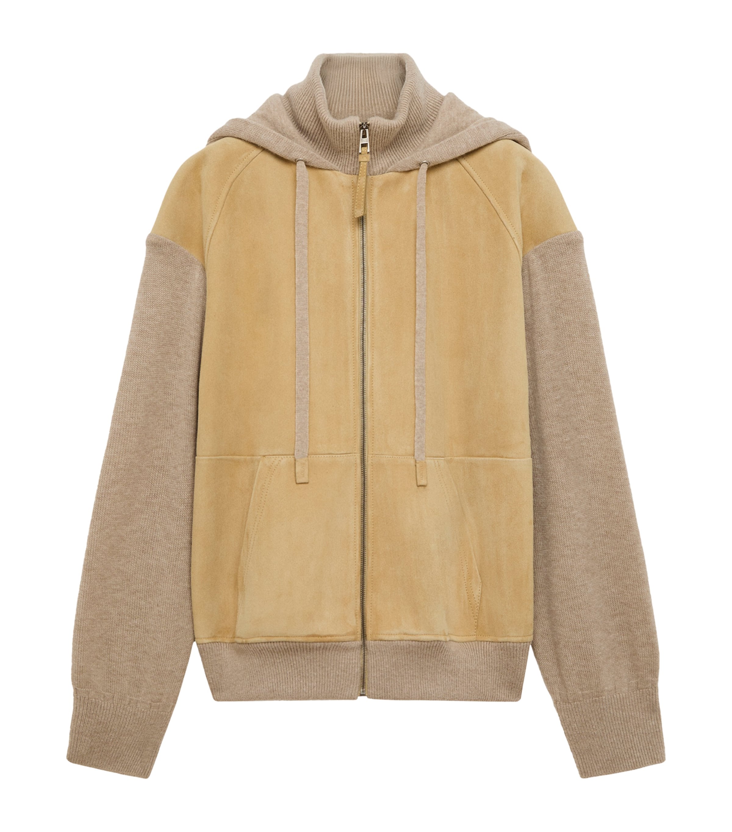 LOEWE Mens Suede-Wool Hybrid Hoodie Beige