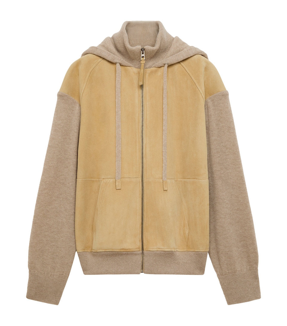 LOEWE Mens Suede-Wool Hybrid Hoodie Beige