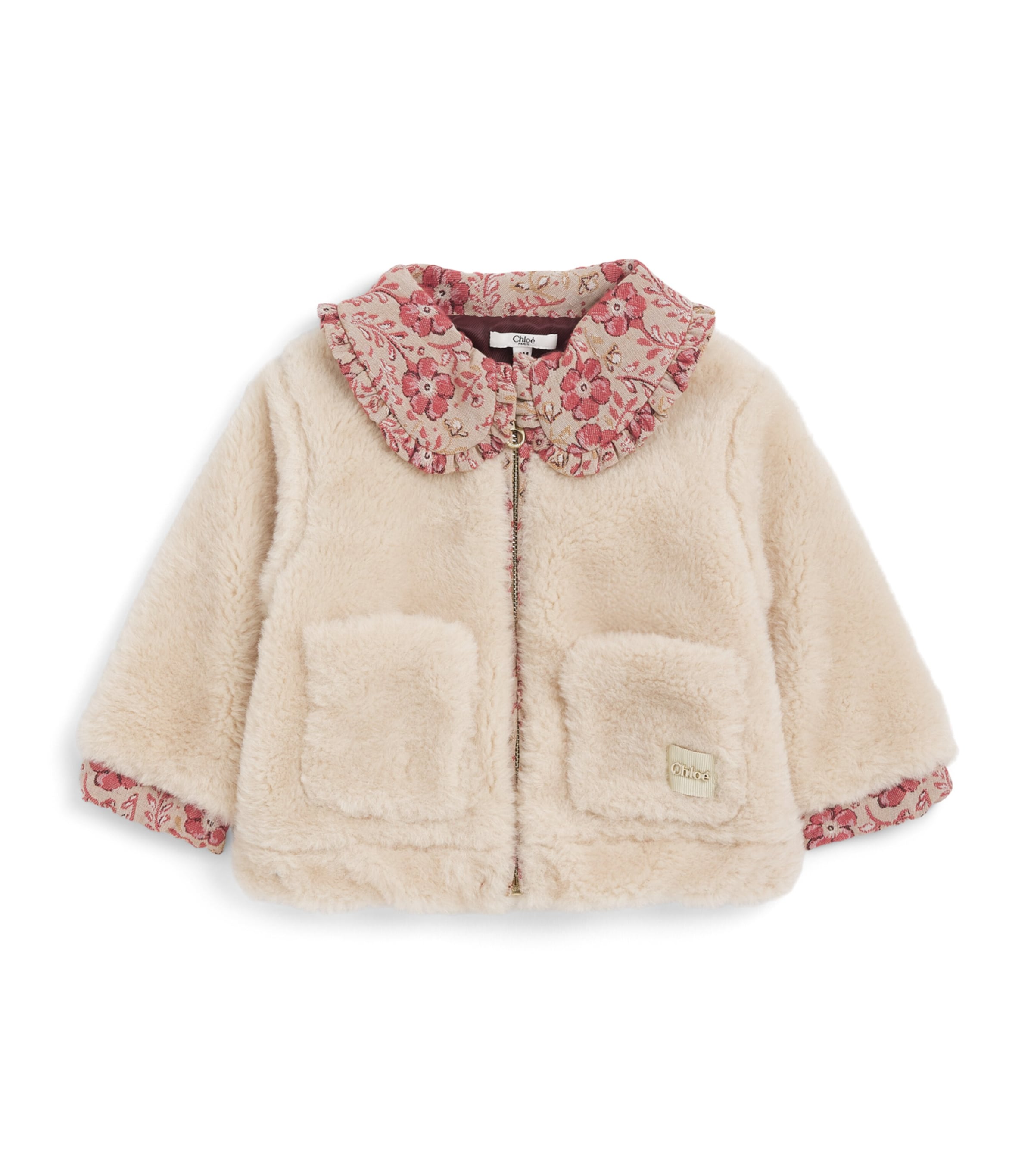 Chloé Kids Collared Faux Fur Jacket (6-36 Months) Dark Stone