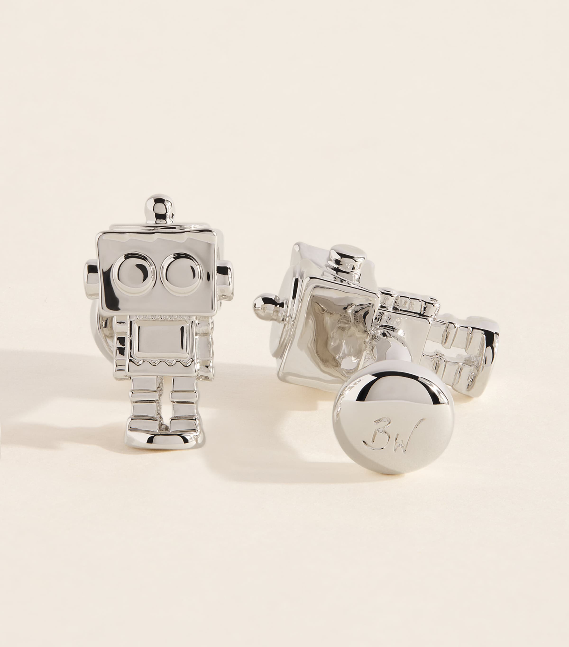 Babette Wasserman Rhodium-Plated Robot Cufflinks Rhodium
