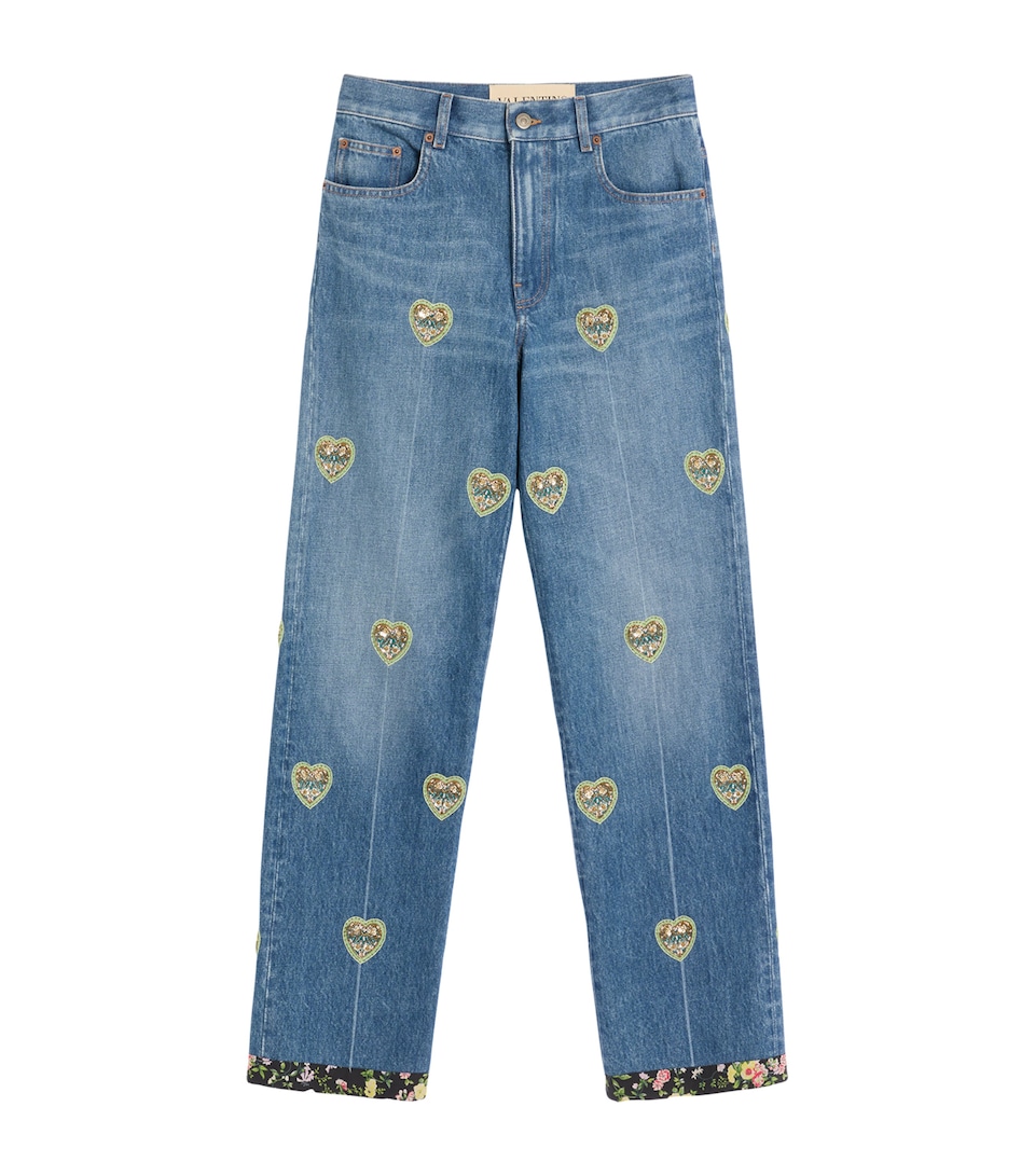 Valentino Womens Straight Embroidered-Detail Jeans